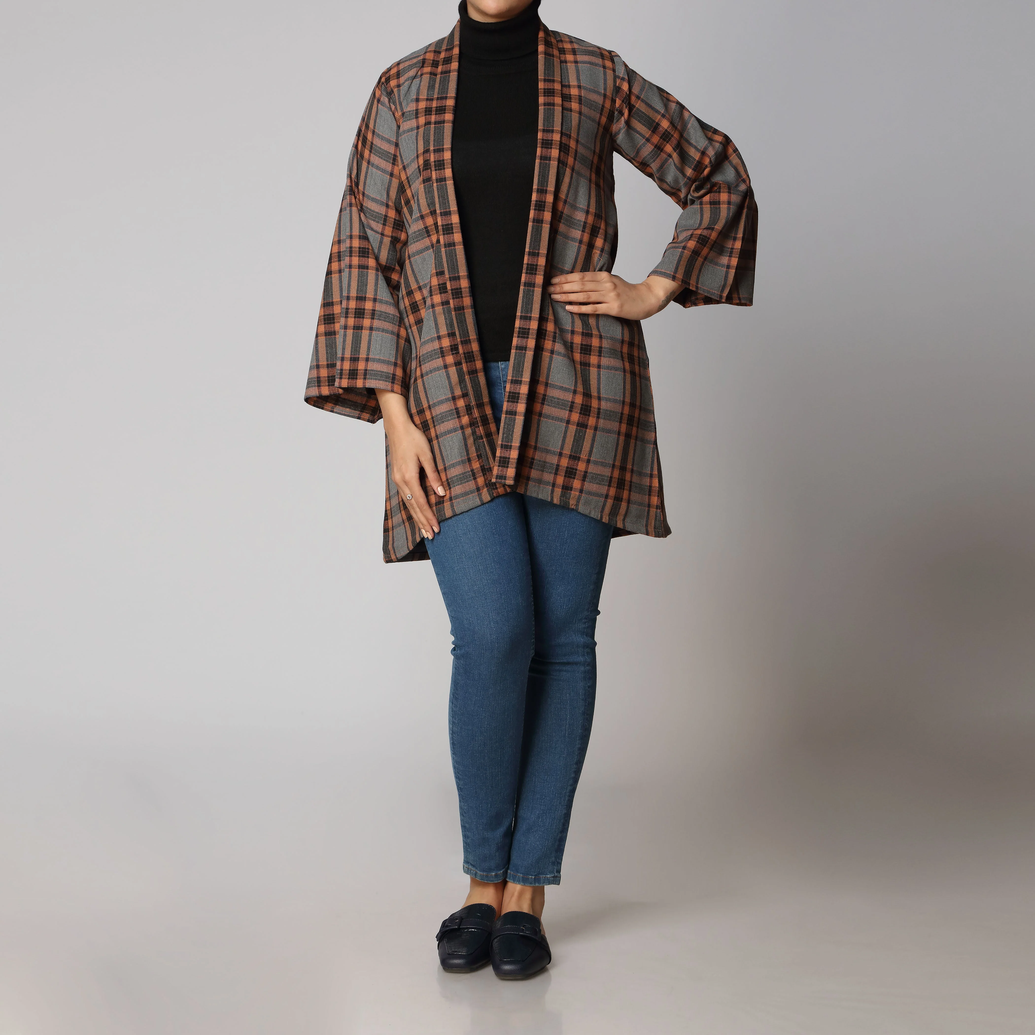 1PC- Flannel Checkered Open Shirt PW2311