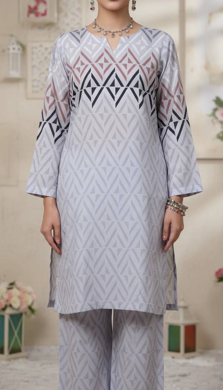 2 PC Digital Printed Cambric Suit PW5126