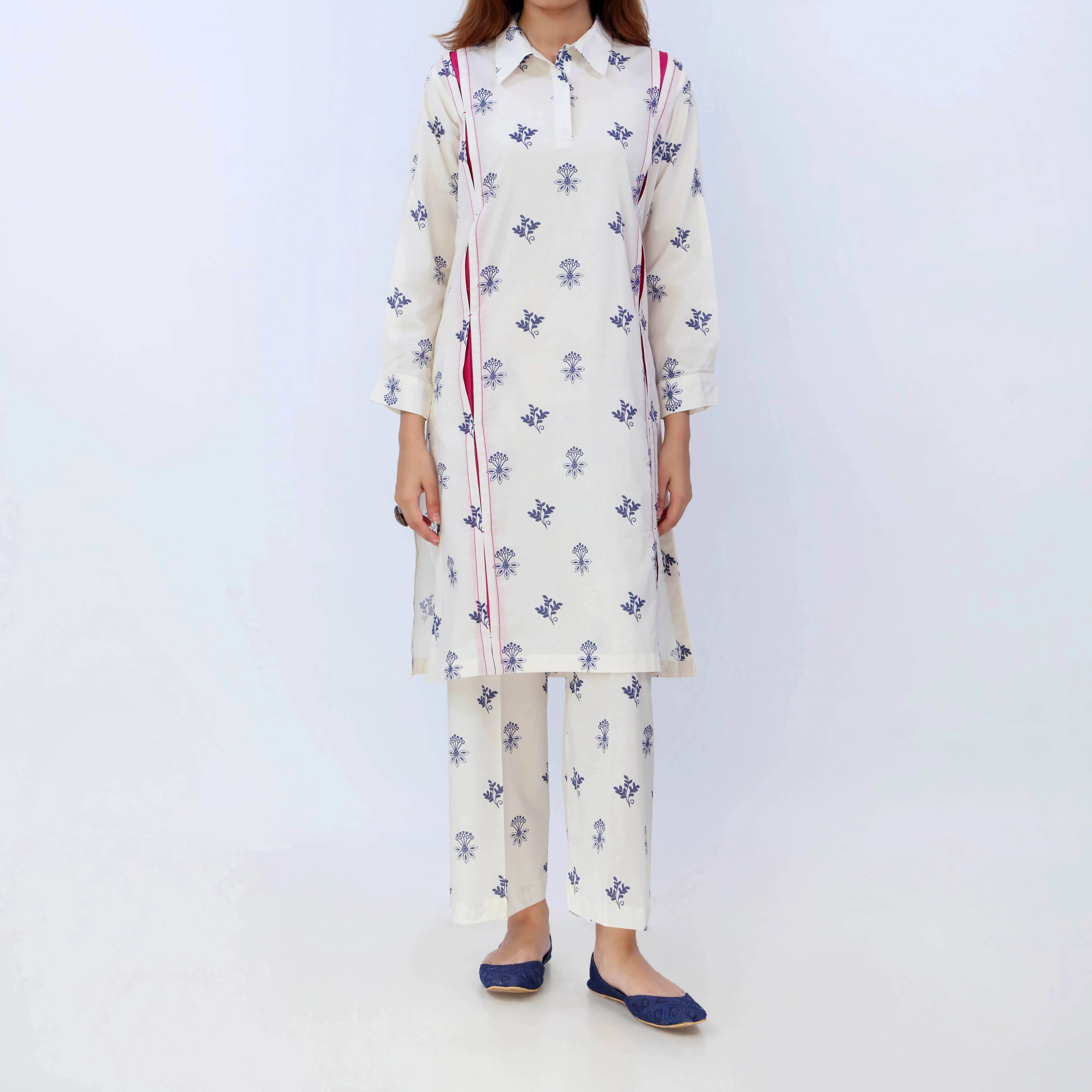 2PC- Digital Printed Cotton Cambric Co-Ord Set PS5439