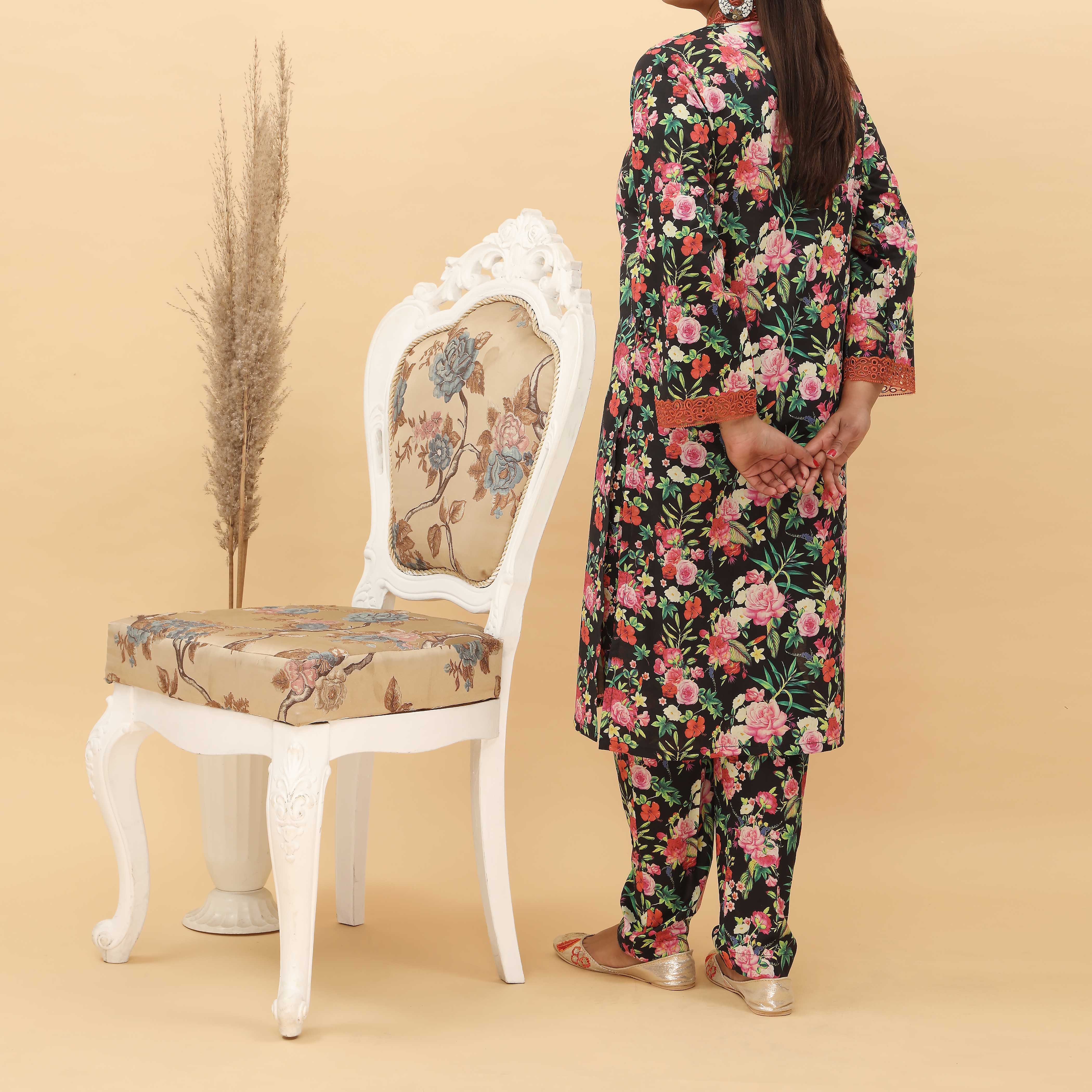 2PC- Embroidered Digital Printed Cotton Cambric Suit PS5132 - Image 3