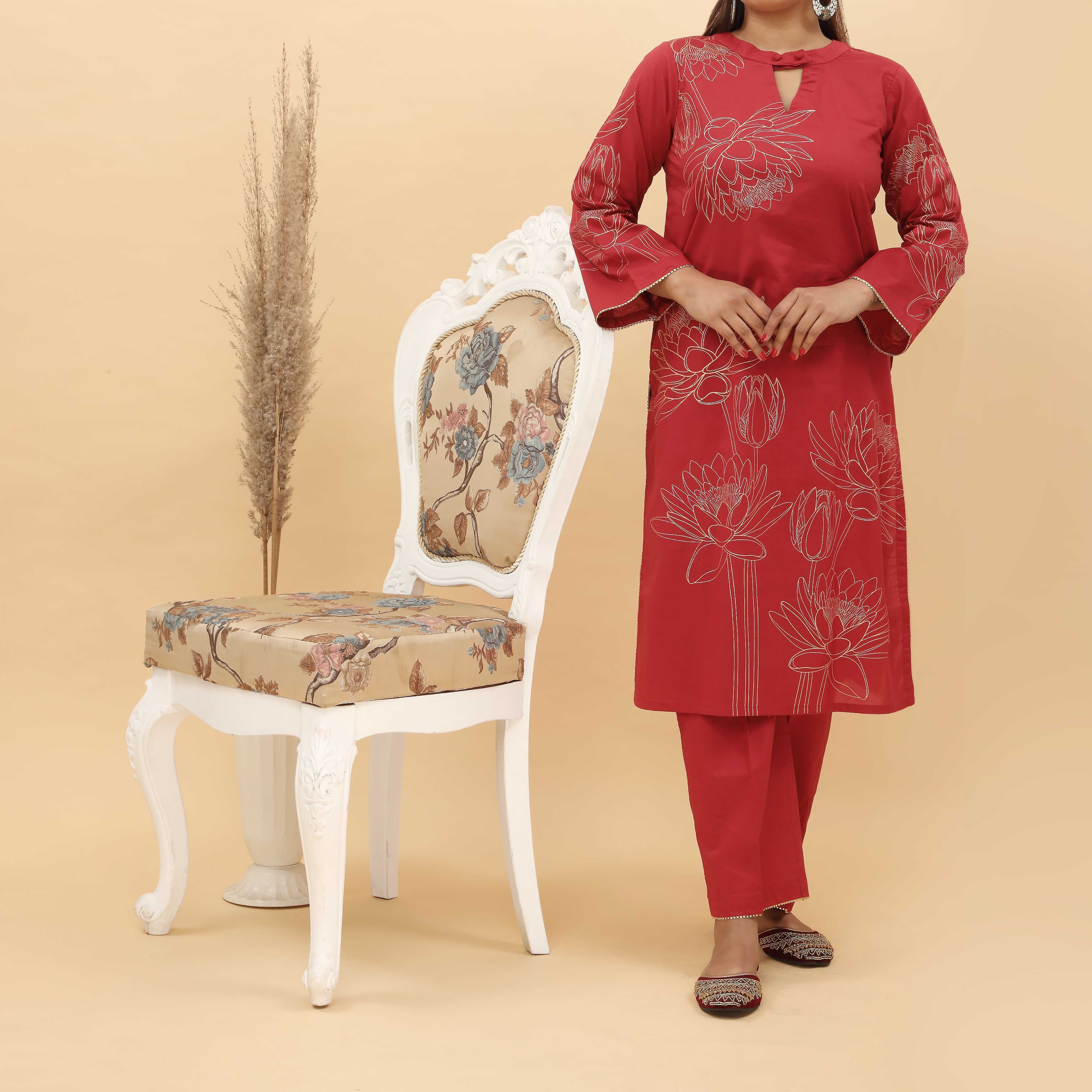 2PC- Gold Printed Cotton Cambric Suit PS5112