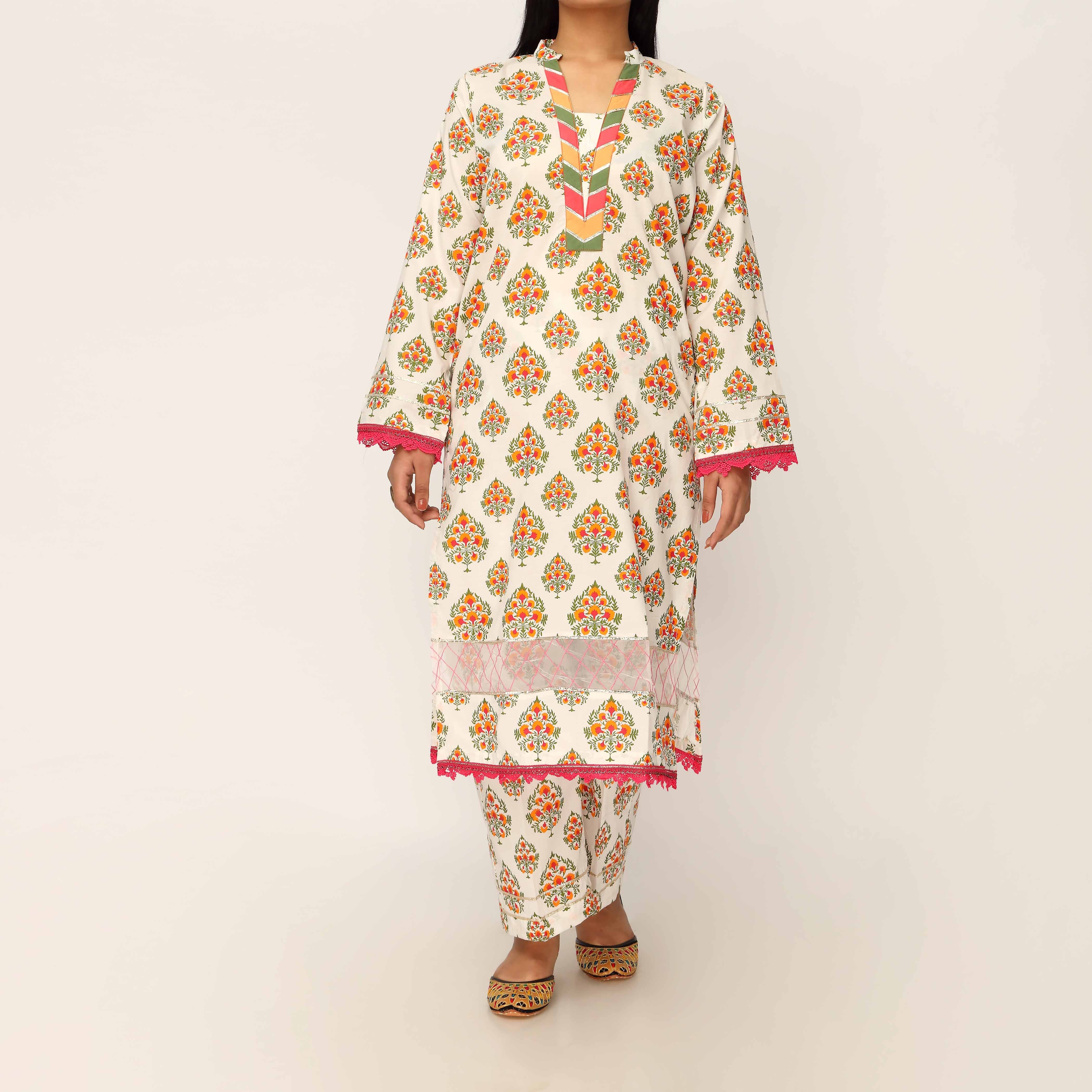 2PC- Screen Printed Cotton Cambric Suit PS5196