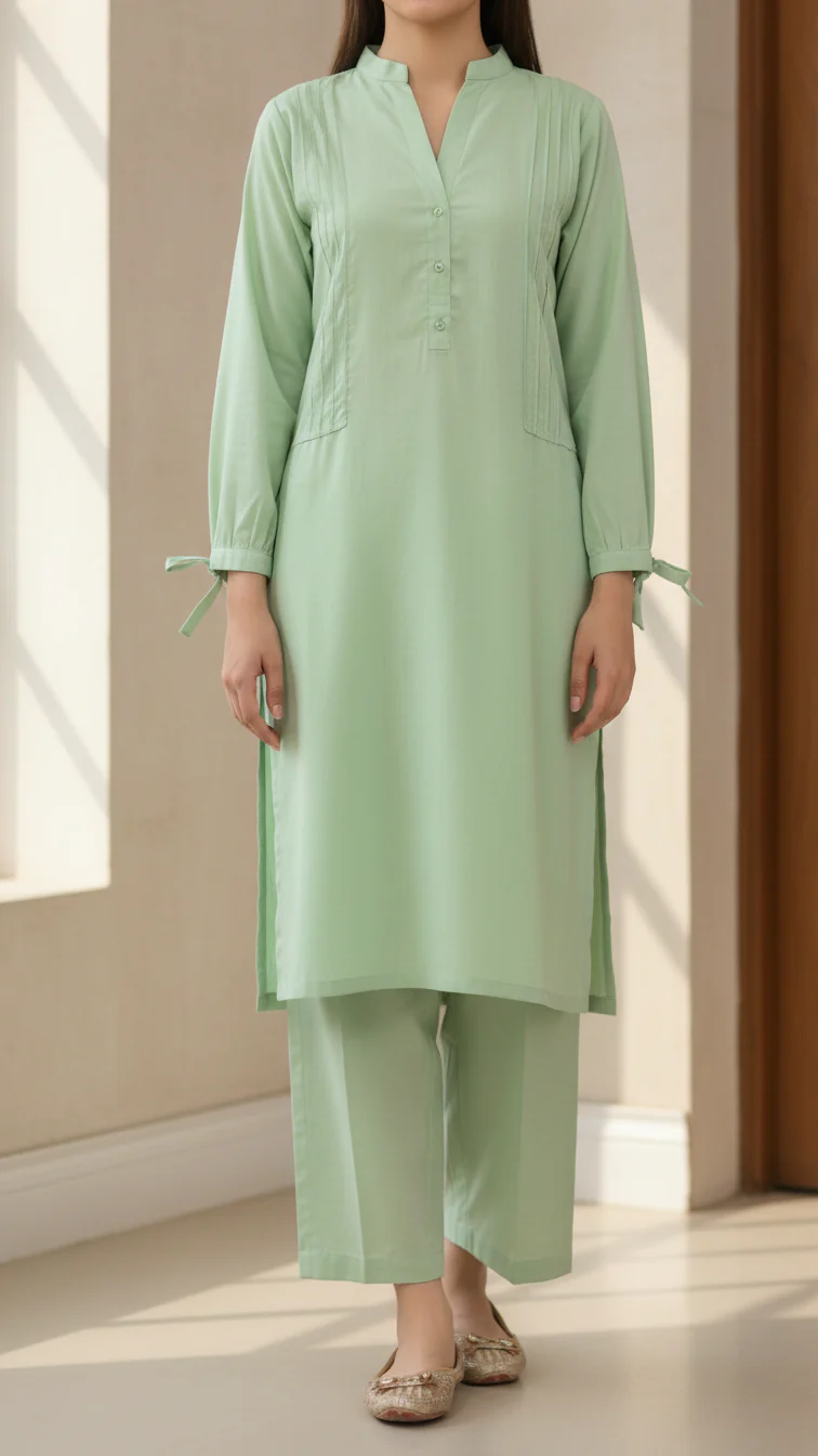 2PC Solid Dyed Cotton Dobby Co-Ord Set PW5057