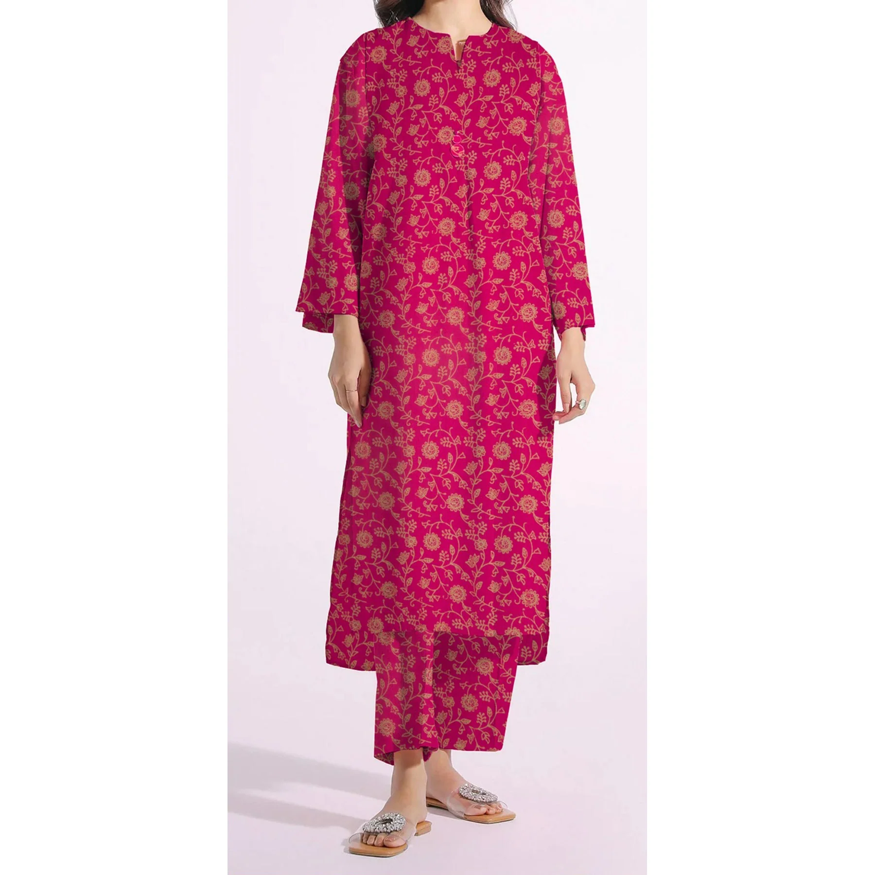 2PC- Unstitched Screen Printed Cotton Suit US5133