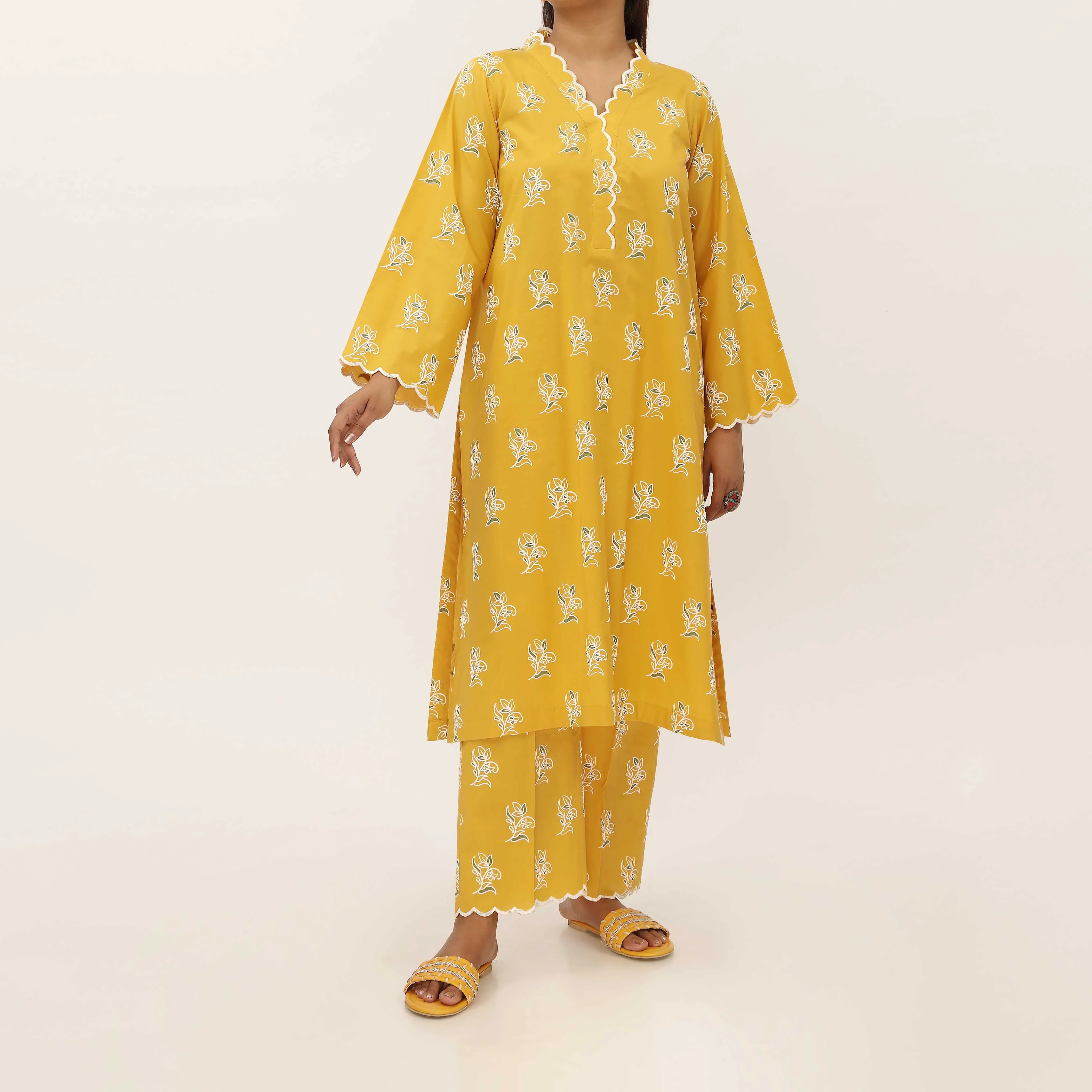 2PC- Unstitched Screen Printed Cotton Suit US5303