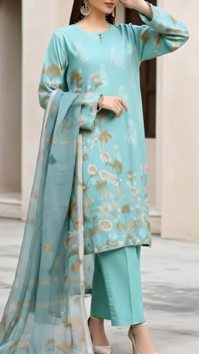 3PC Digital Printed Raw Silk Suit PW5173