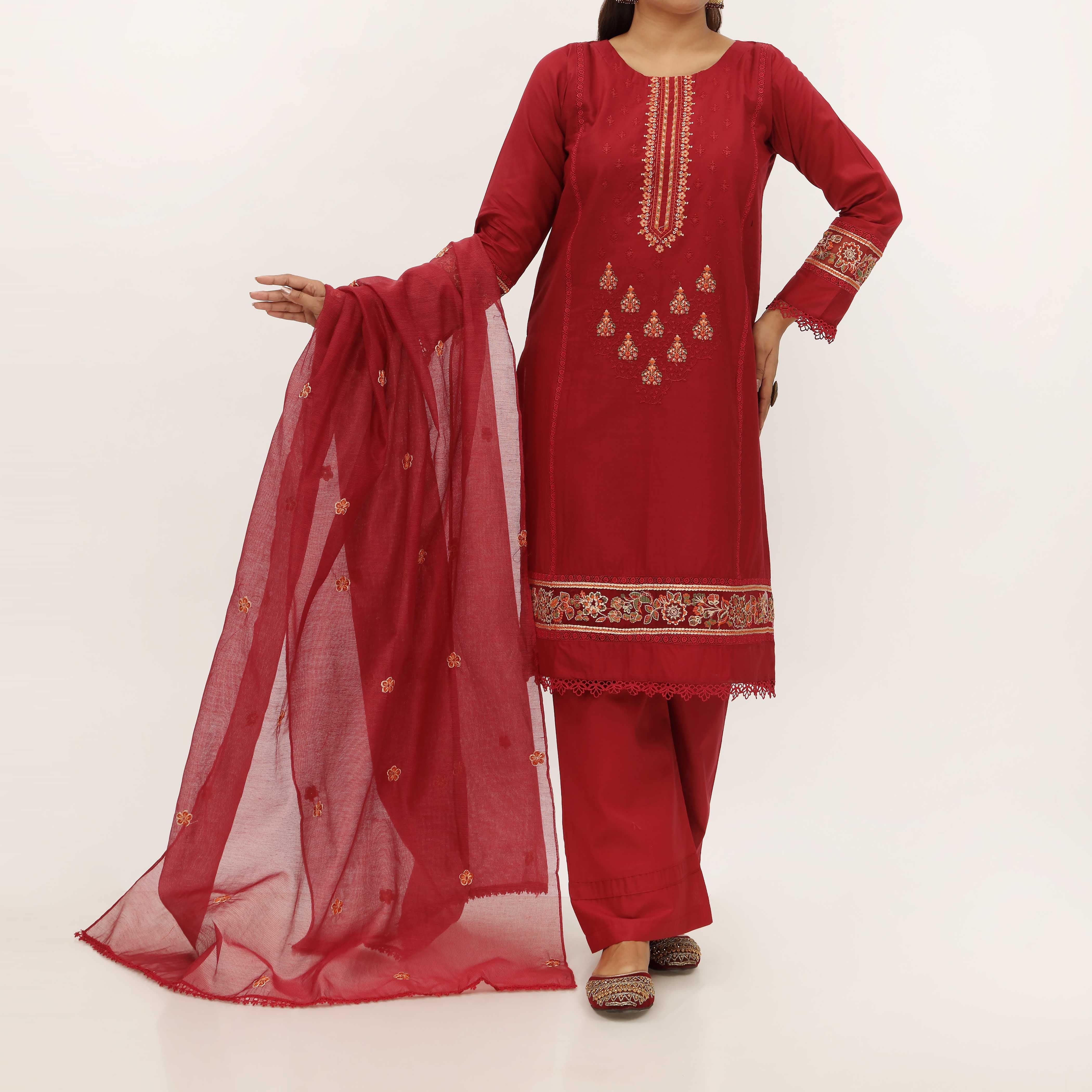 3PC- Embroidered Cambric Suit PS5216