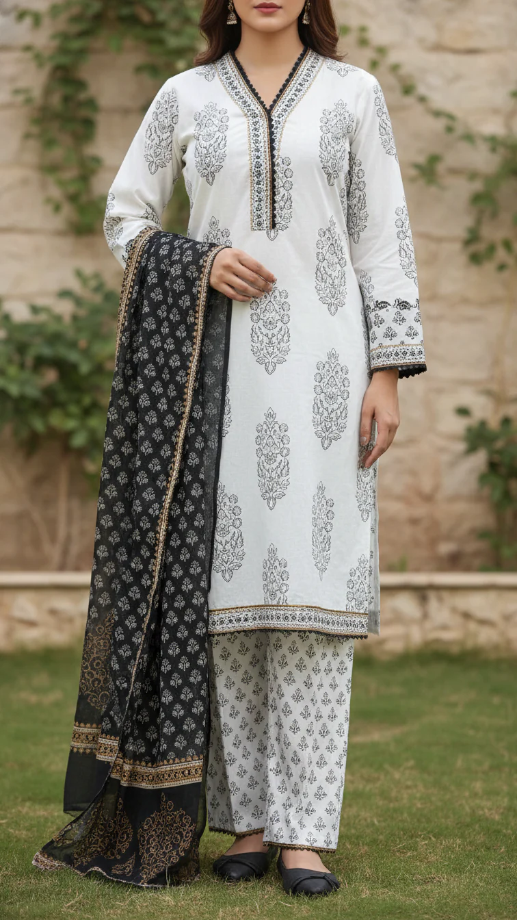 3PC- Printed Cambric Suit PS5155