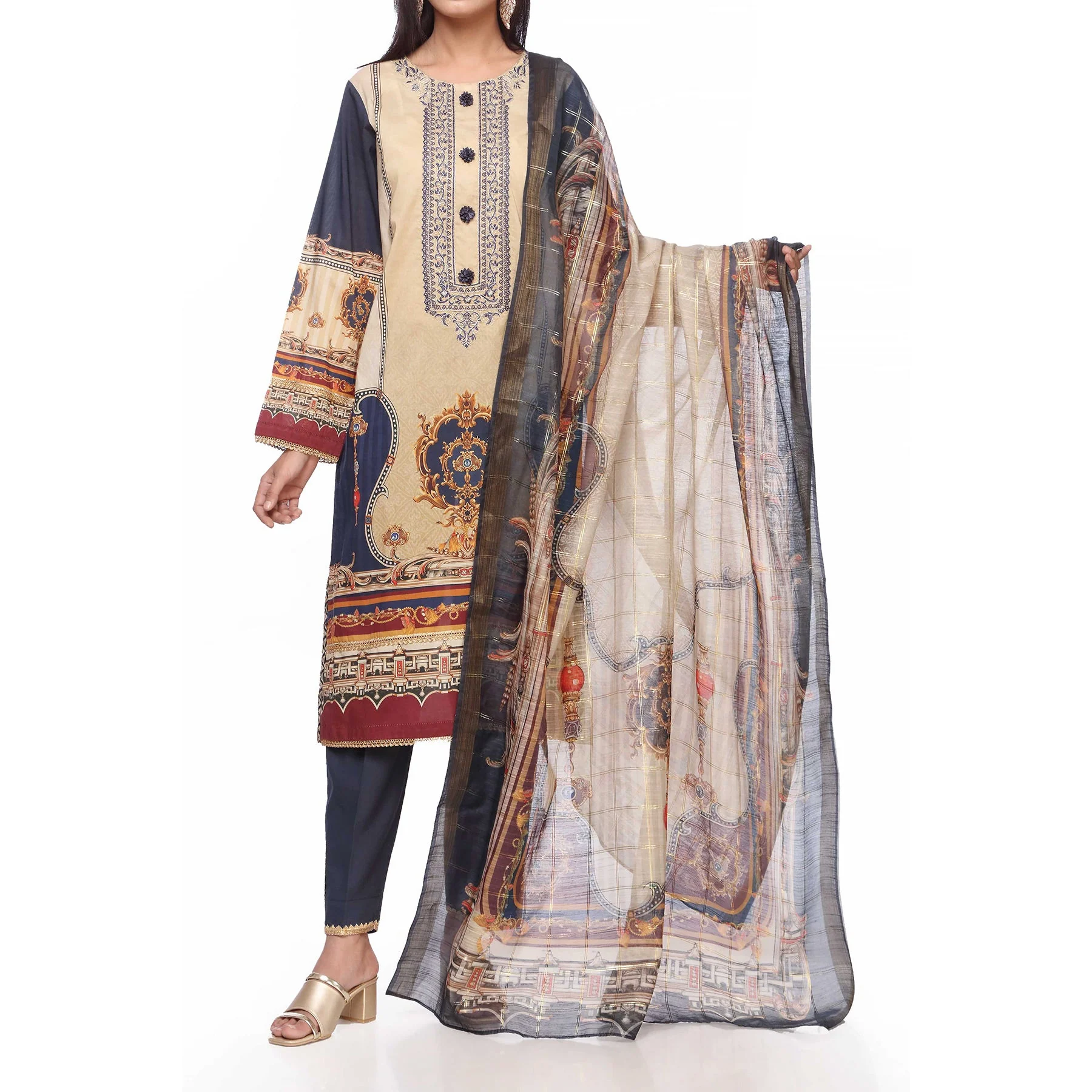 3PC- Unstitched Digital Printed Lawn Embroidered Suit PS2464