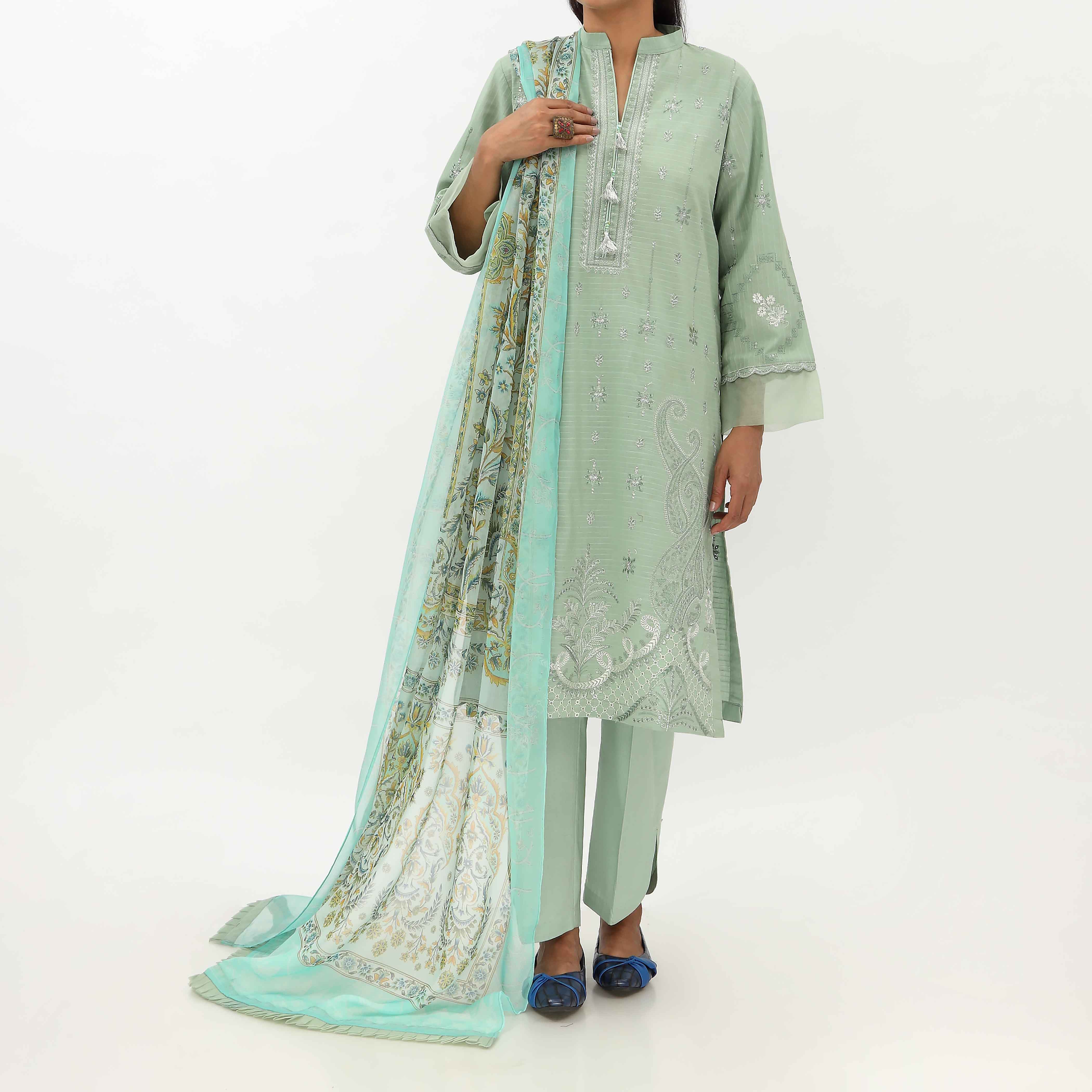 3PC- Unstitched Ebroidered Lawn Suit US5445