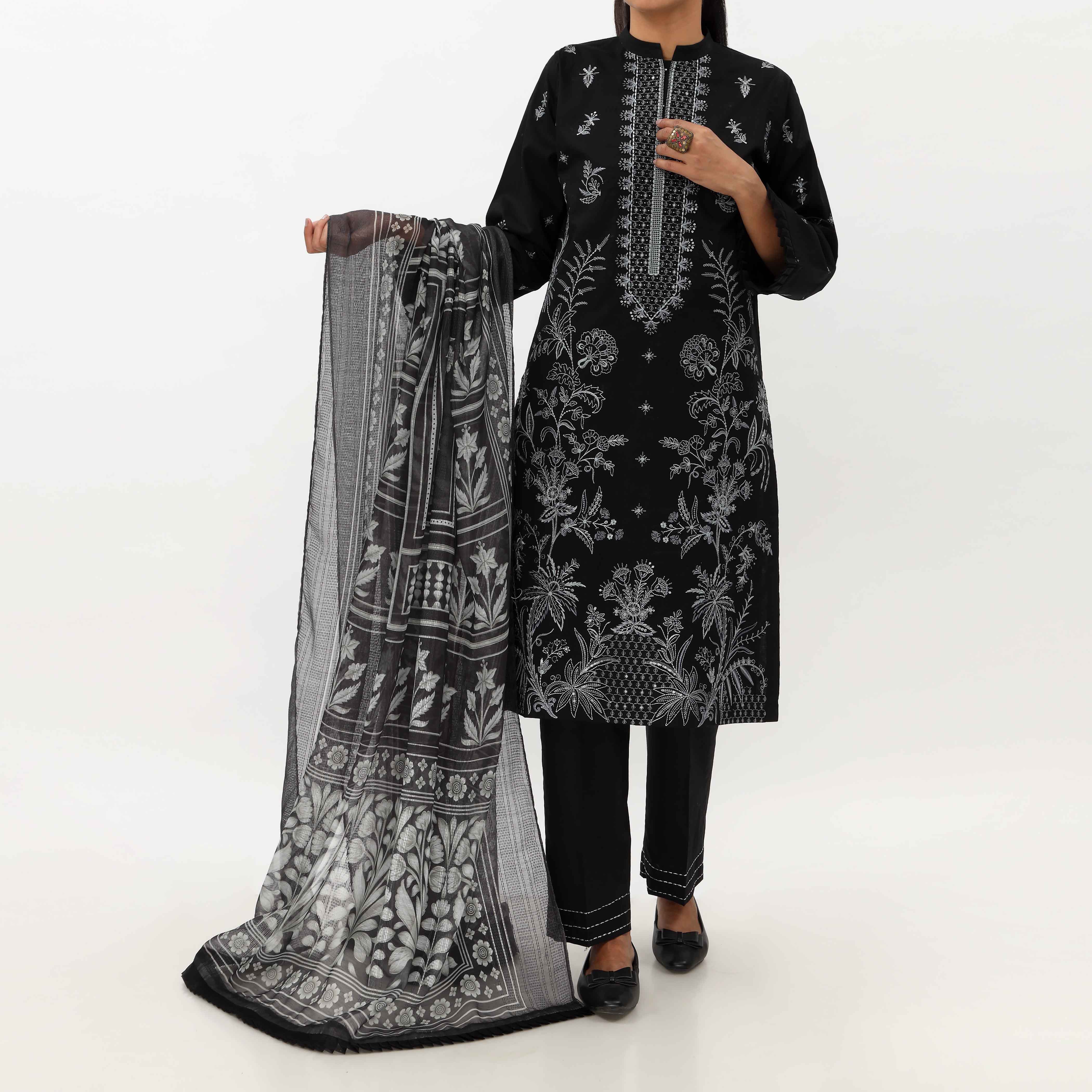 3PC- Unstitched Ebroidered Lawn Suit US5448
