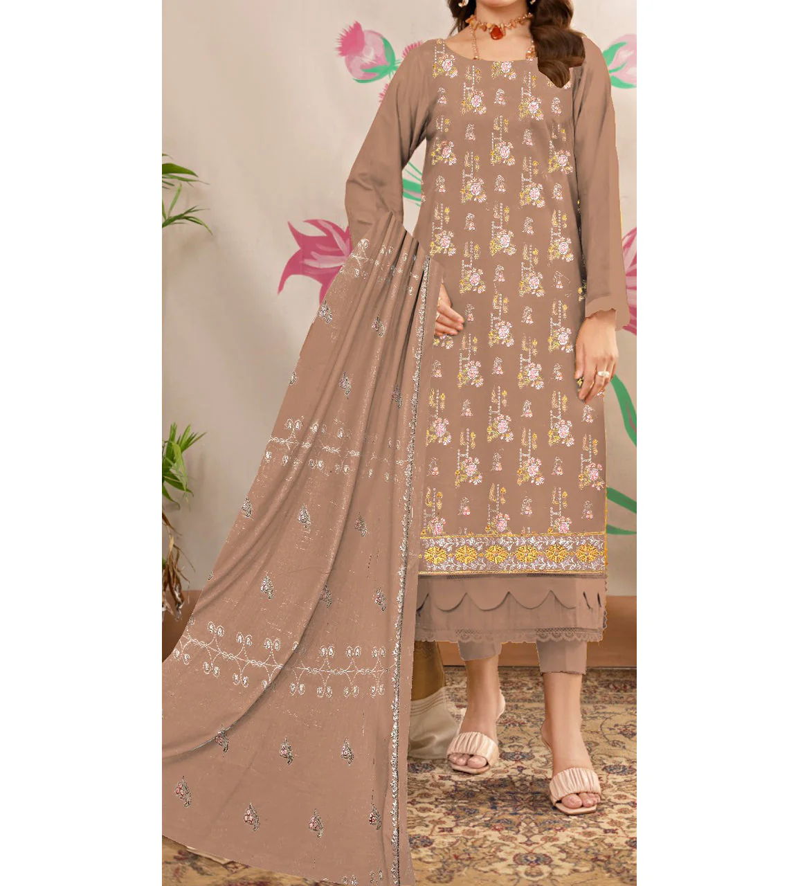 3PC- Unstitched Embroidered Lawn Suit US5250