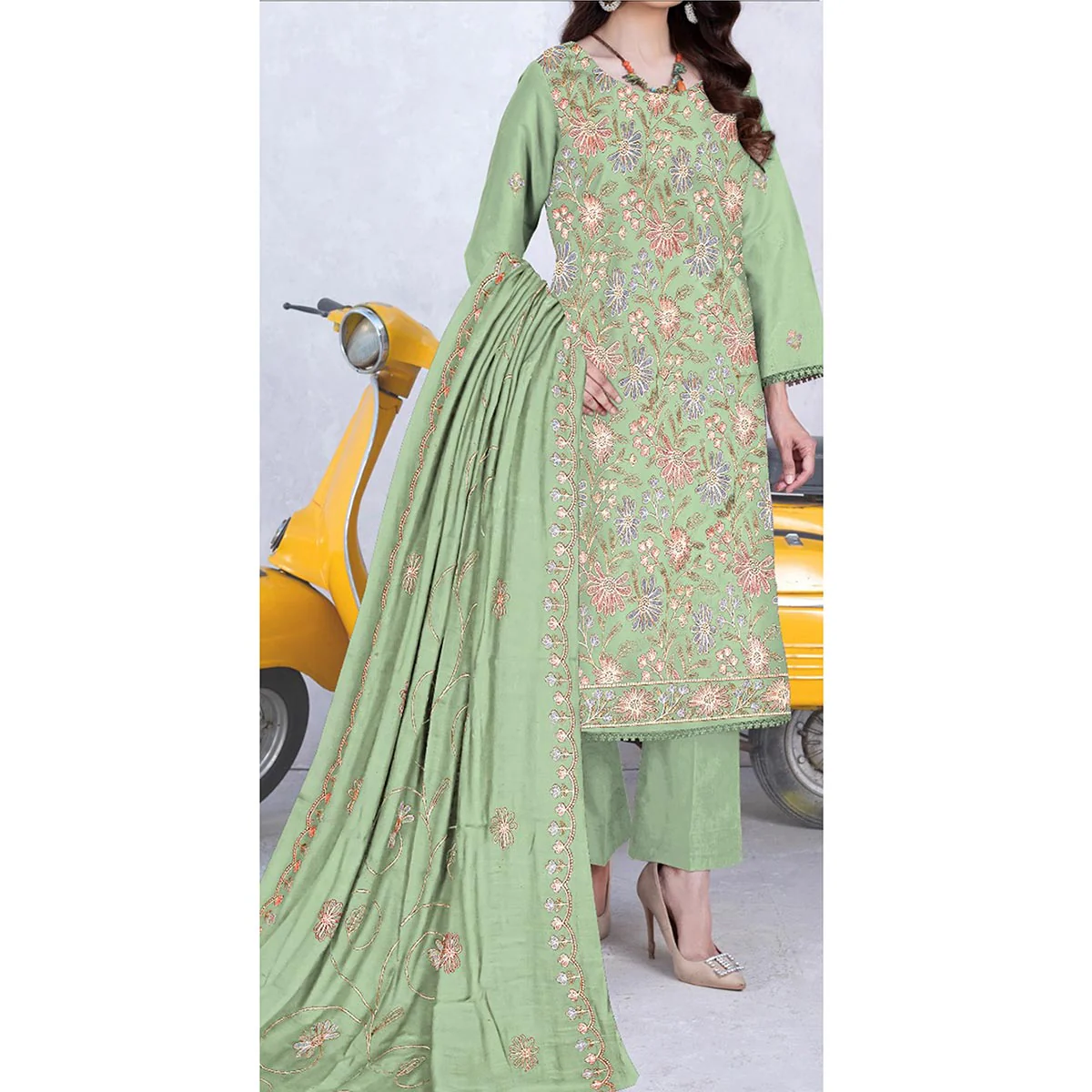 3PC- Unstitched Embroidered Lawn Suit US5414