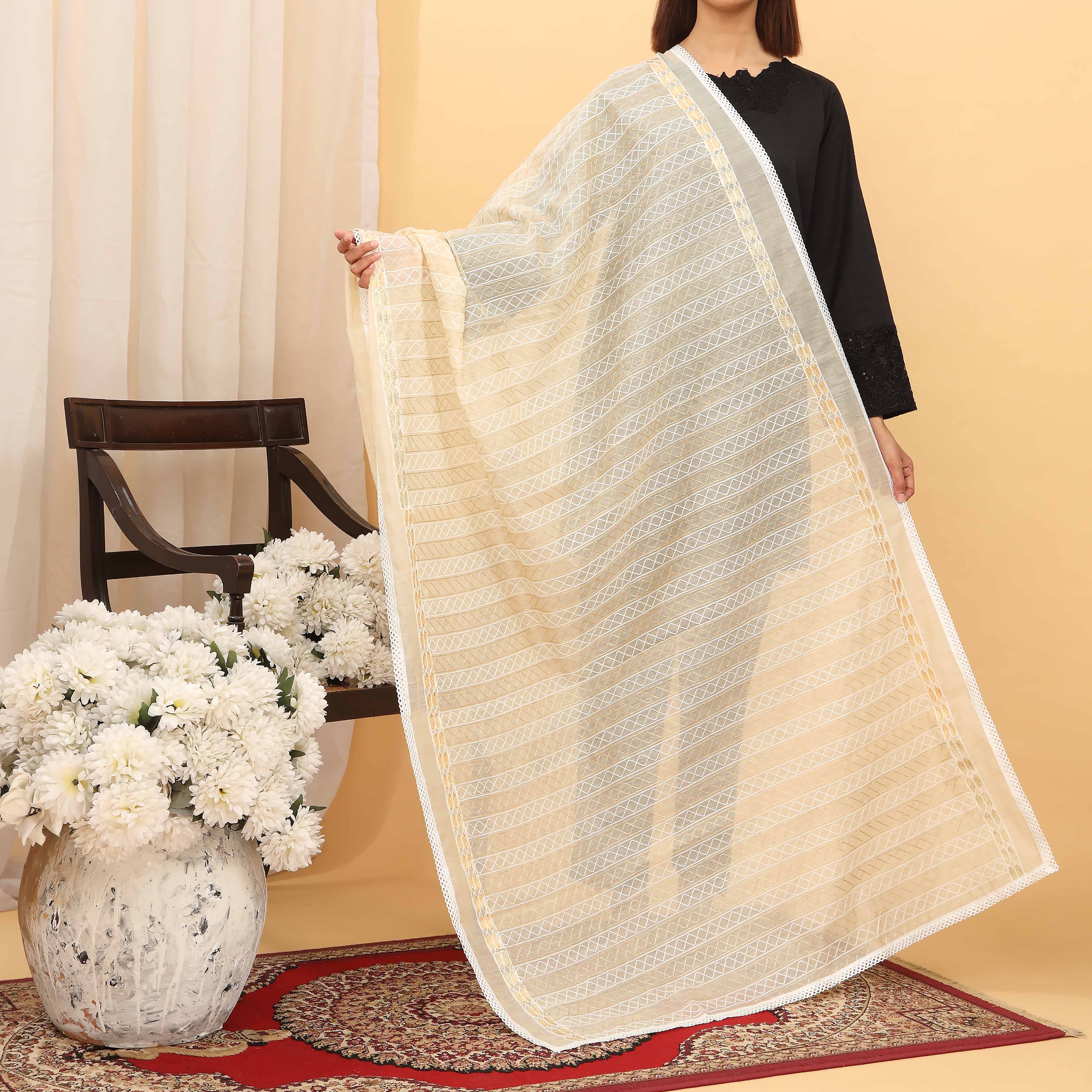 Beige Embroidered Dupatta PD5435