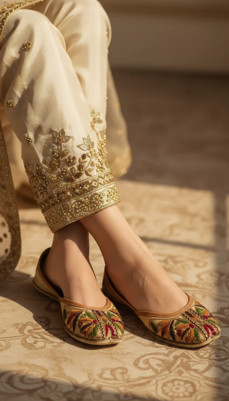 Beige Leather Khussa For Women EC8697