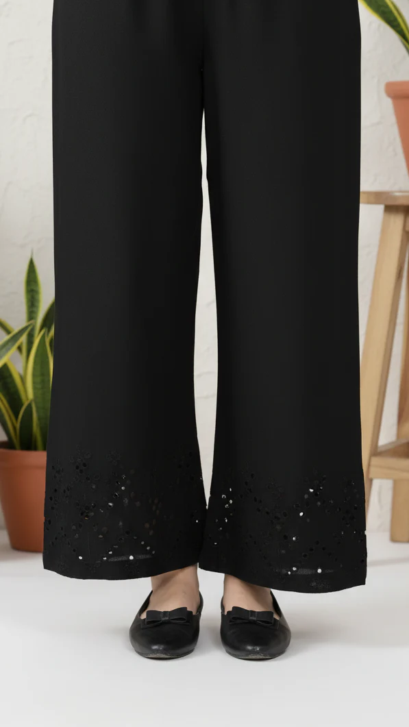 Black Cotton Cambric Embroiderd Trouser PL5064