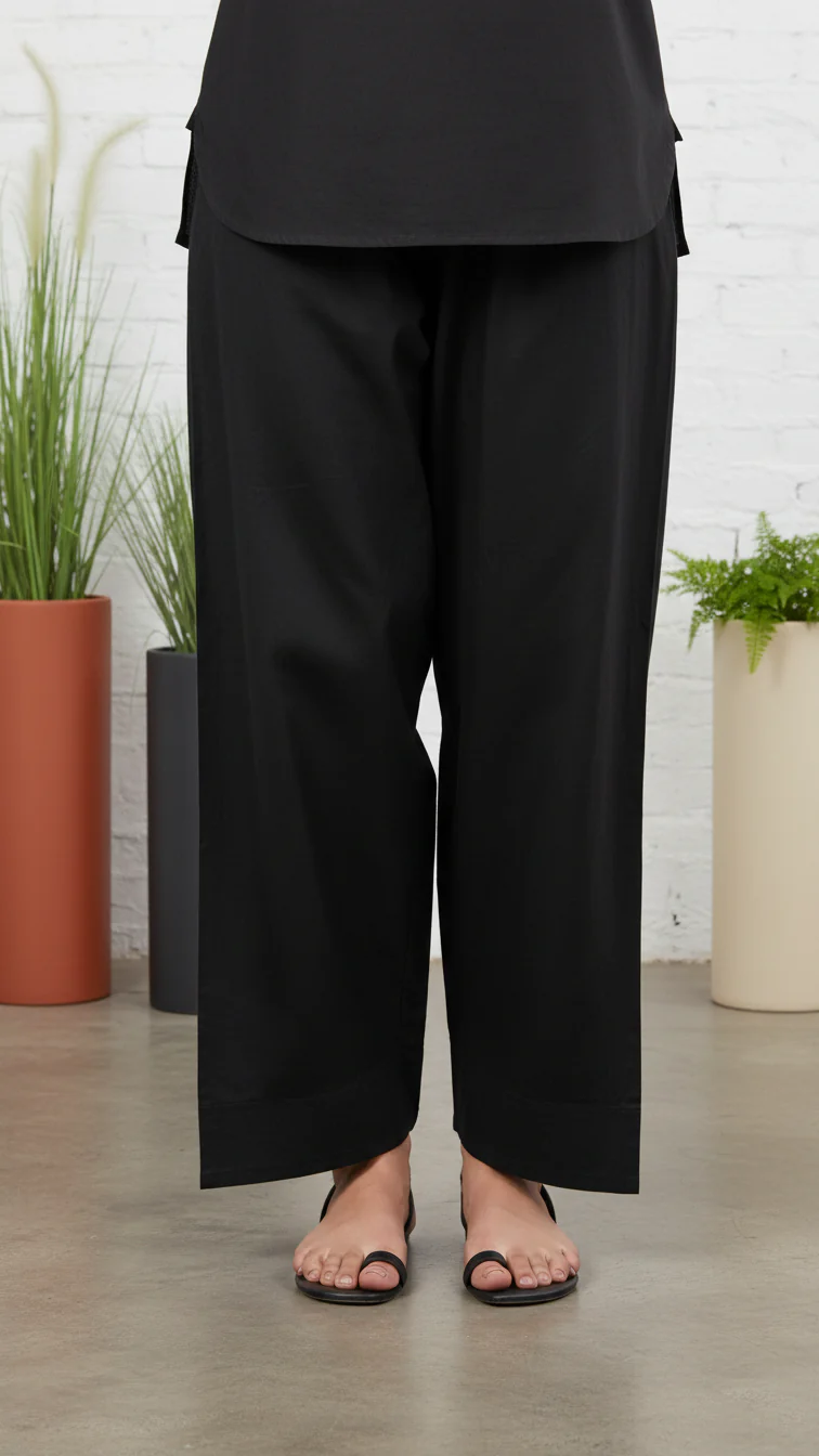 Black Cotton Cambric Farshi Shalwar PL5116