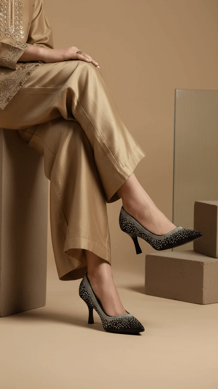 Black Fancy Bridal Court Shoes WN7543