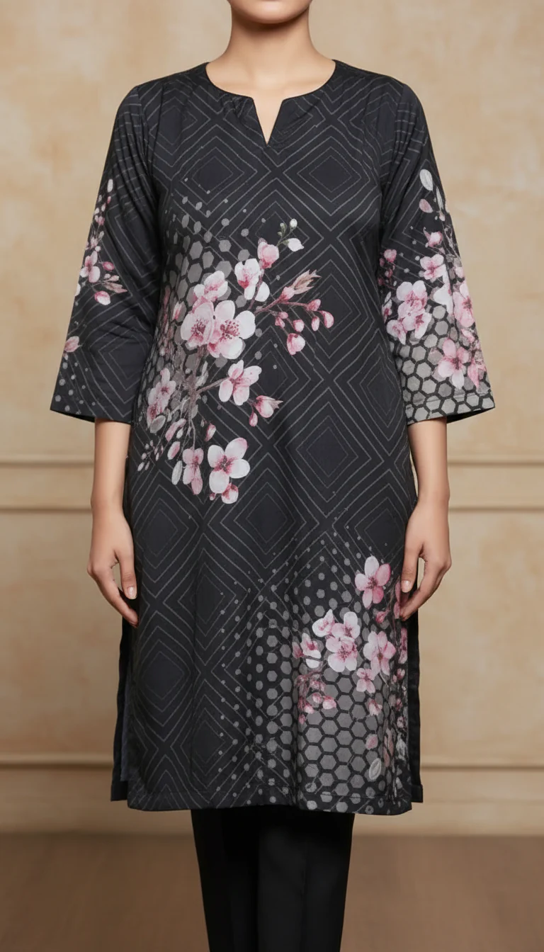 Black Digital Printed Shamose Silk Shirt PW5302