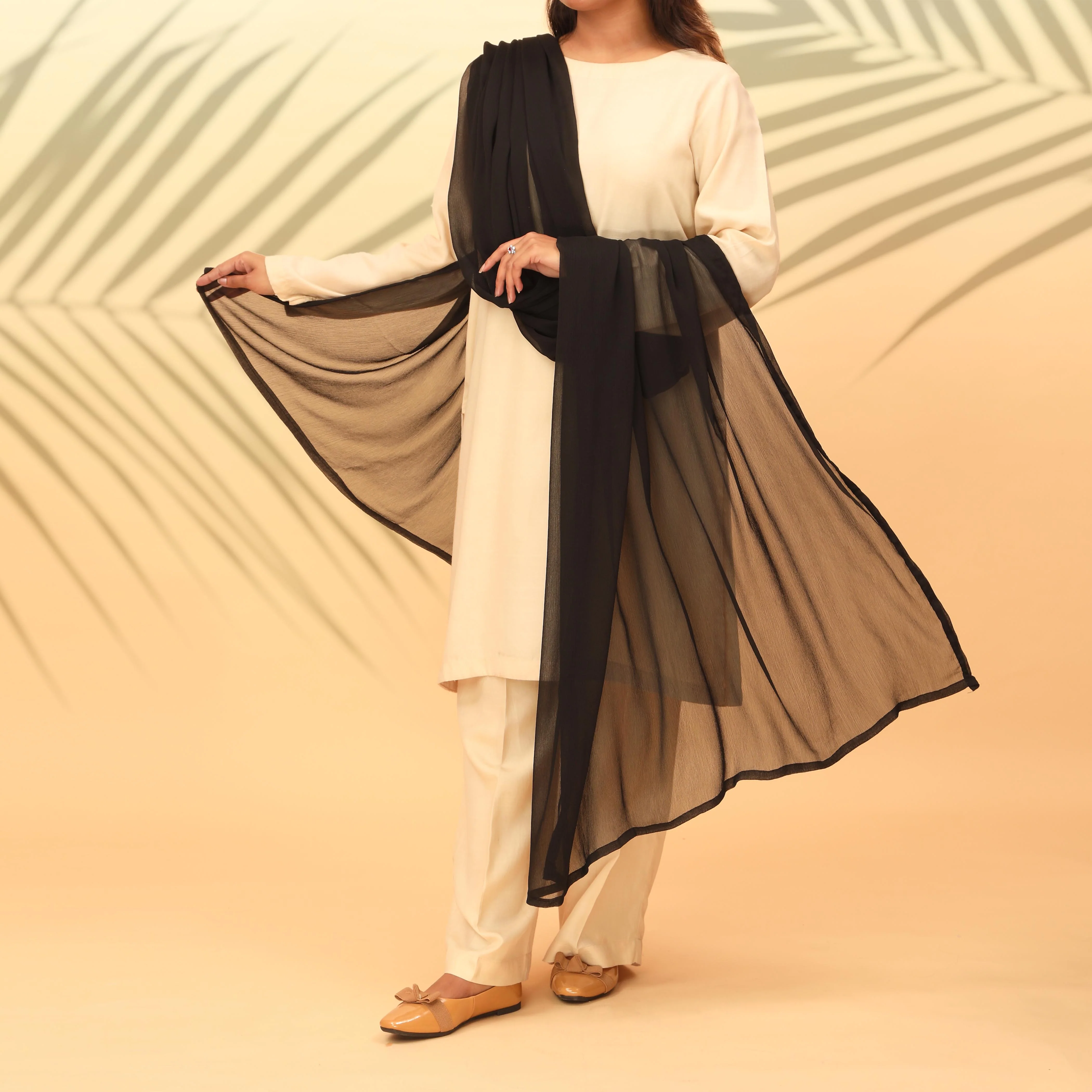 Black Dyed Plain Chiffon Dupatta PS4706 - Image 2