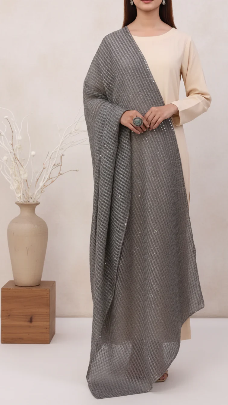 Black Embroidered Stole PD5311