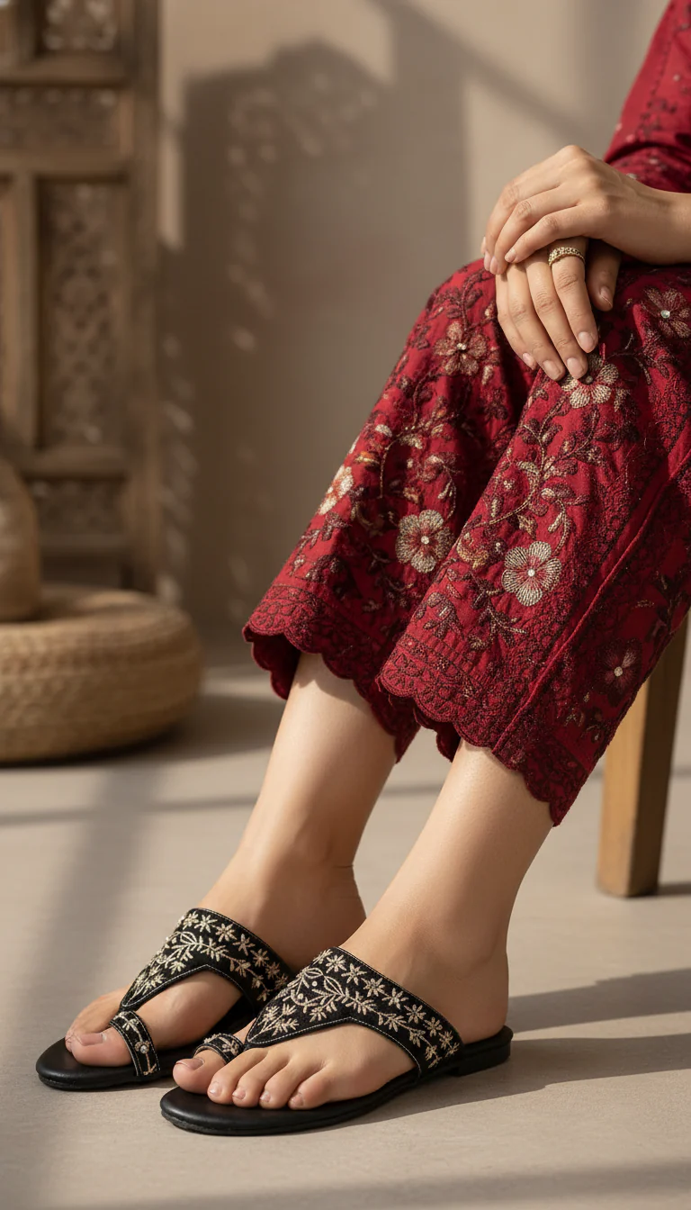 Black Ethnic Chappal For Ladies EC0238
