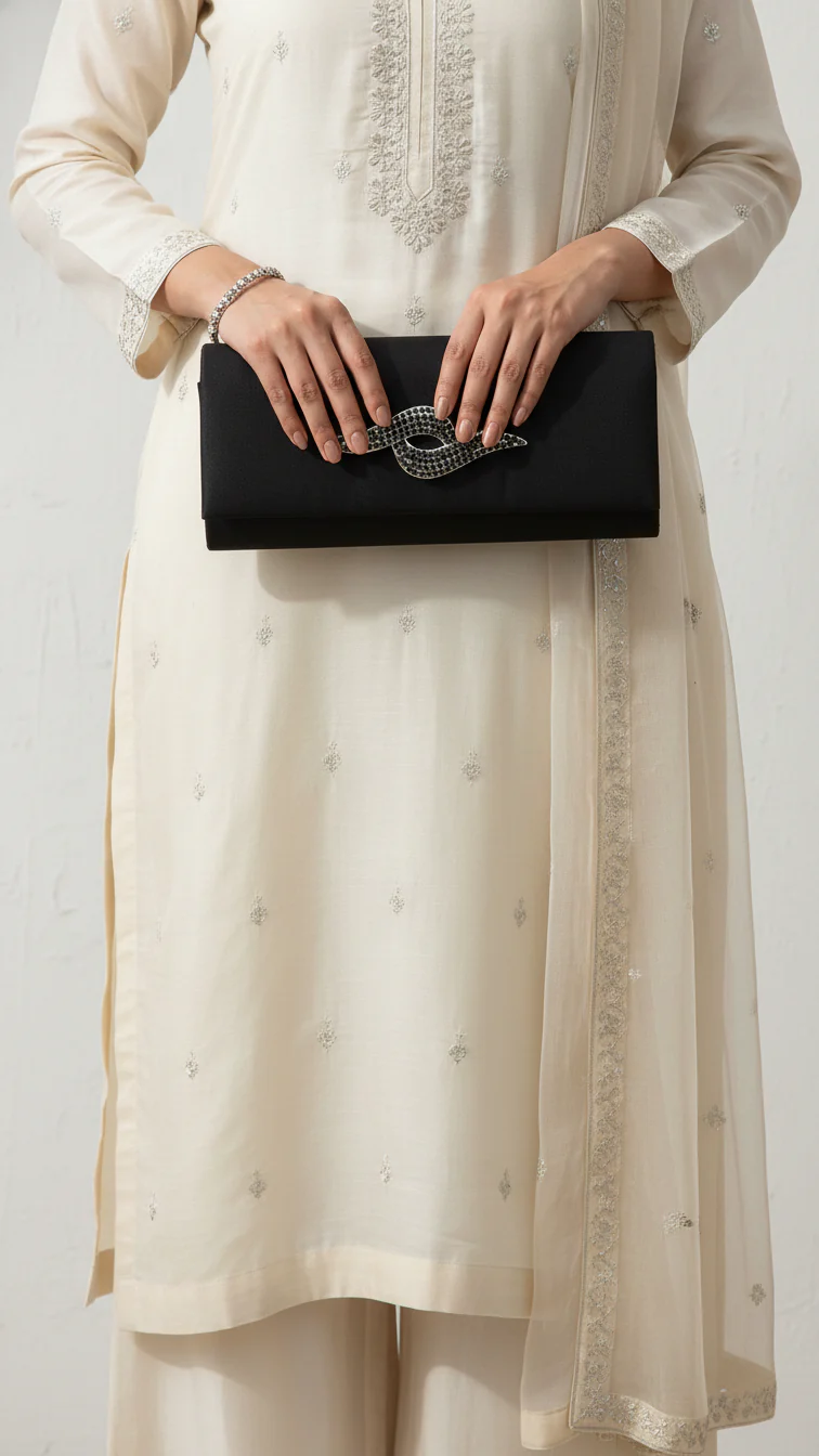Black Fancy Clutch For Ladies P24412
