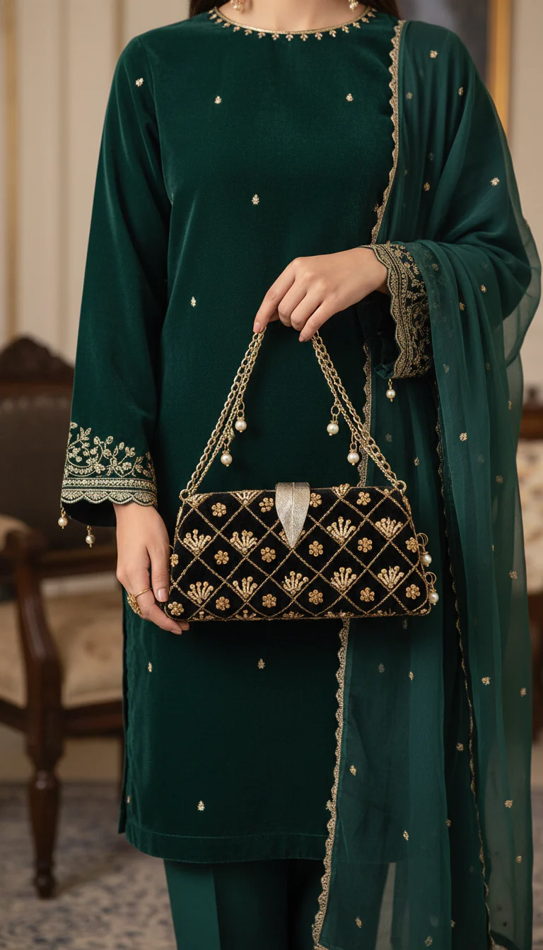 Black Fancy Clutch P15402