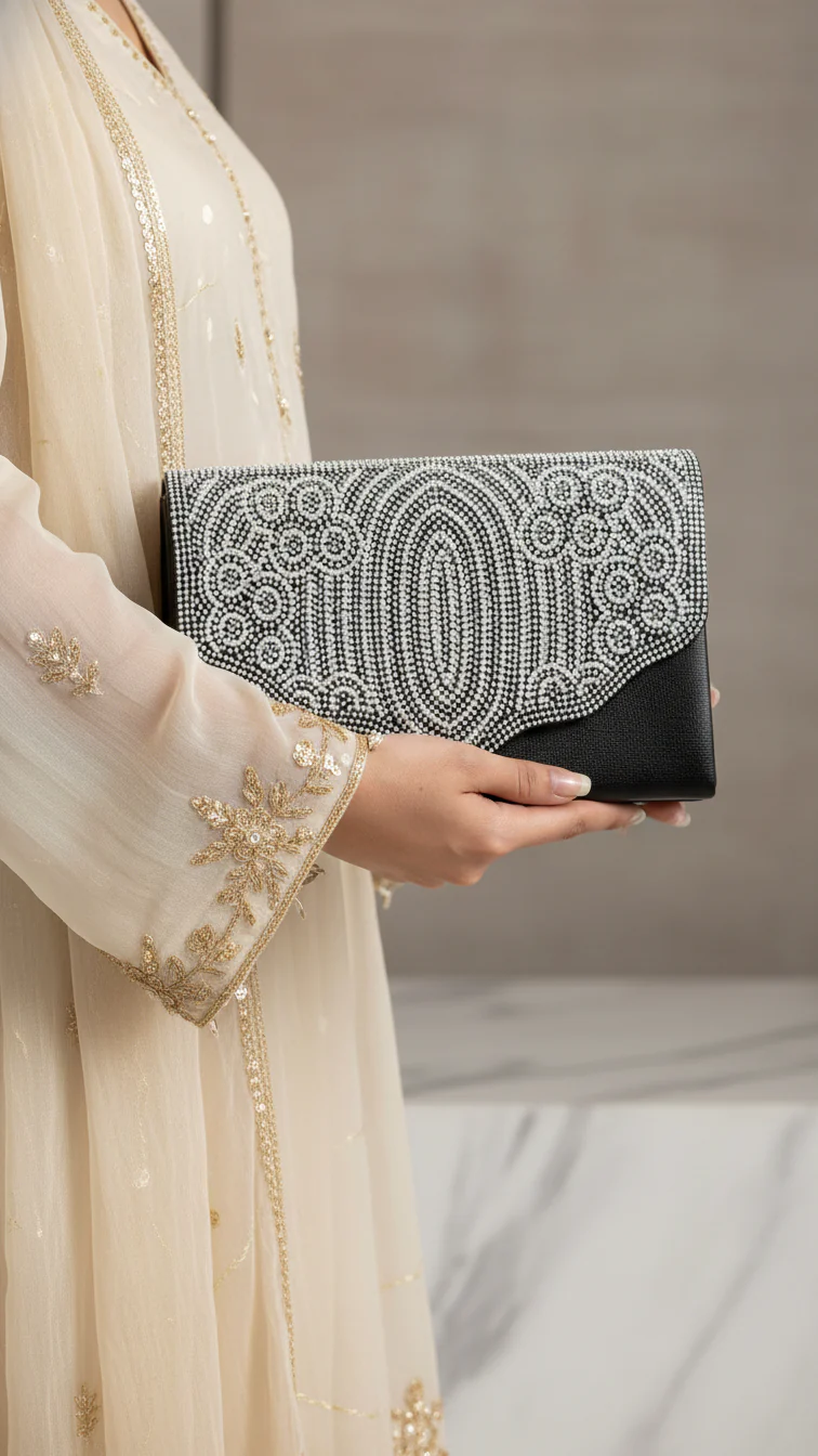 Black Fancy Clutch P24246