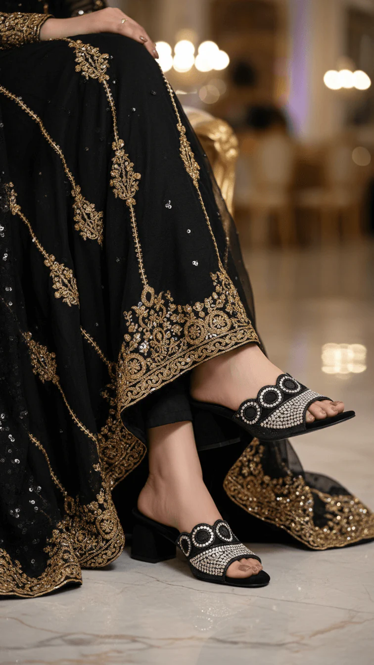 Black Fancy Slipper For Ladies FN7993