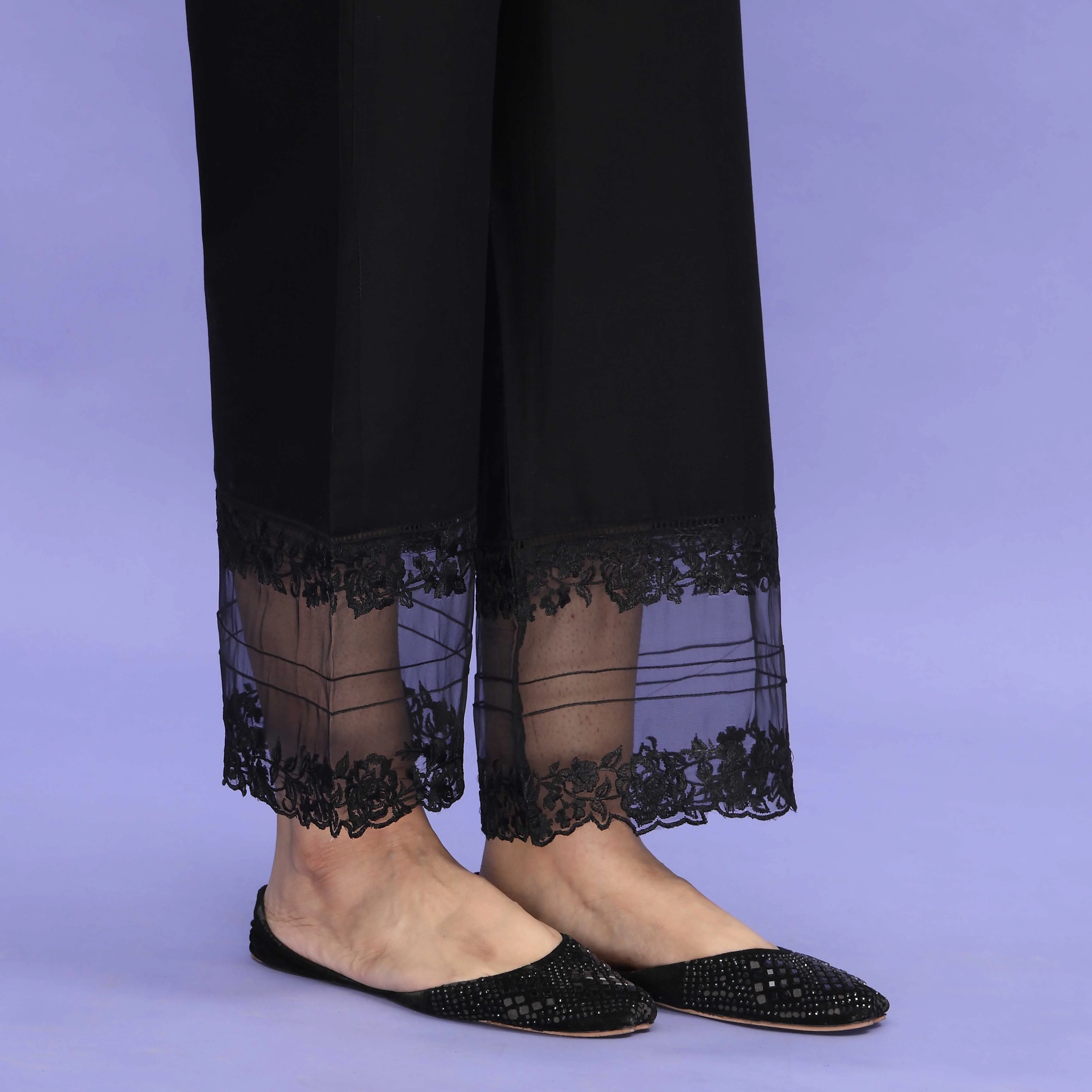 Black Striaght Fit Embellished Cambric Trouser PL4088 - Image 2