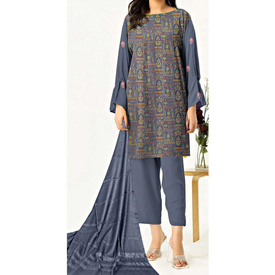 3PC- Unstitched Embroidered Suit PW9389