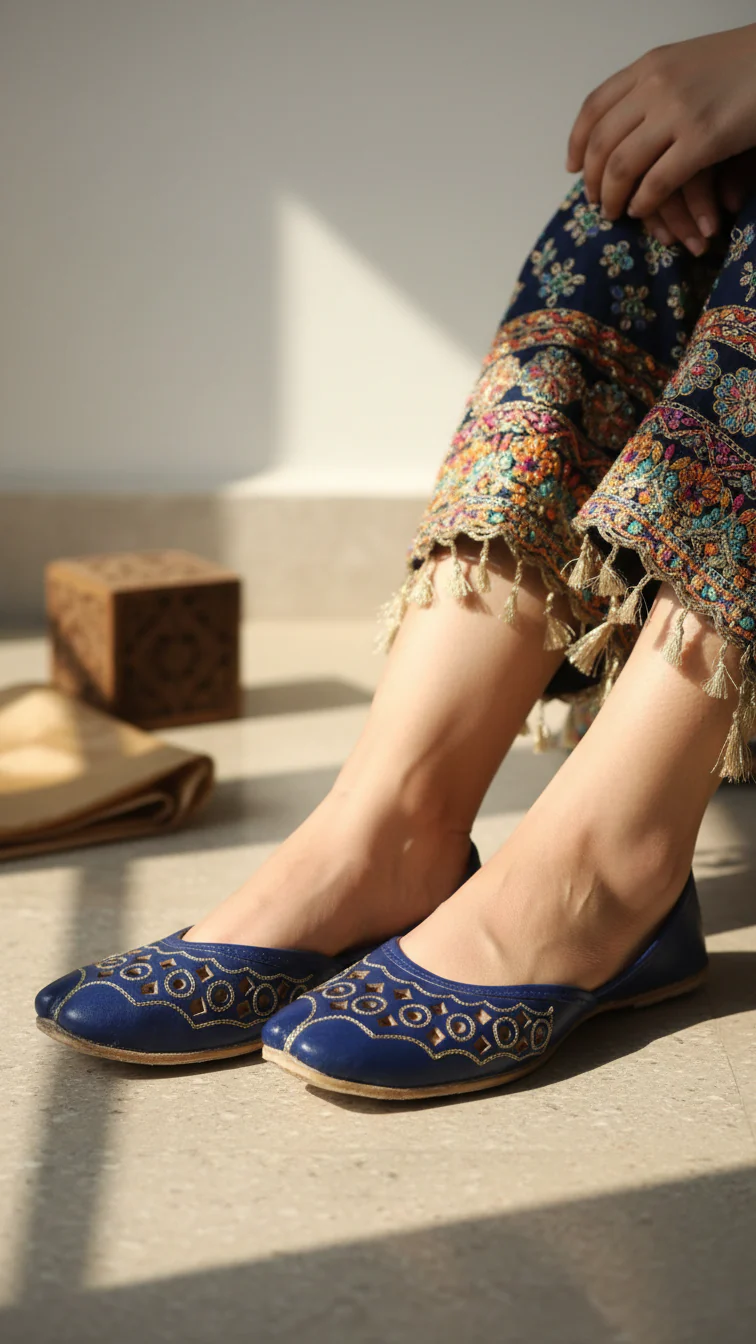 Blue Leather Khussa For Women EC8668