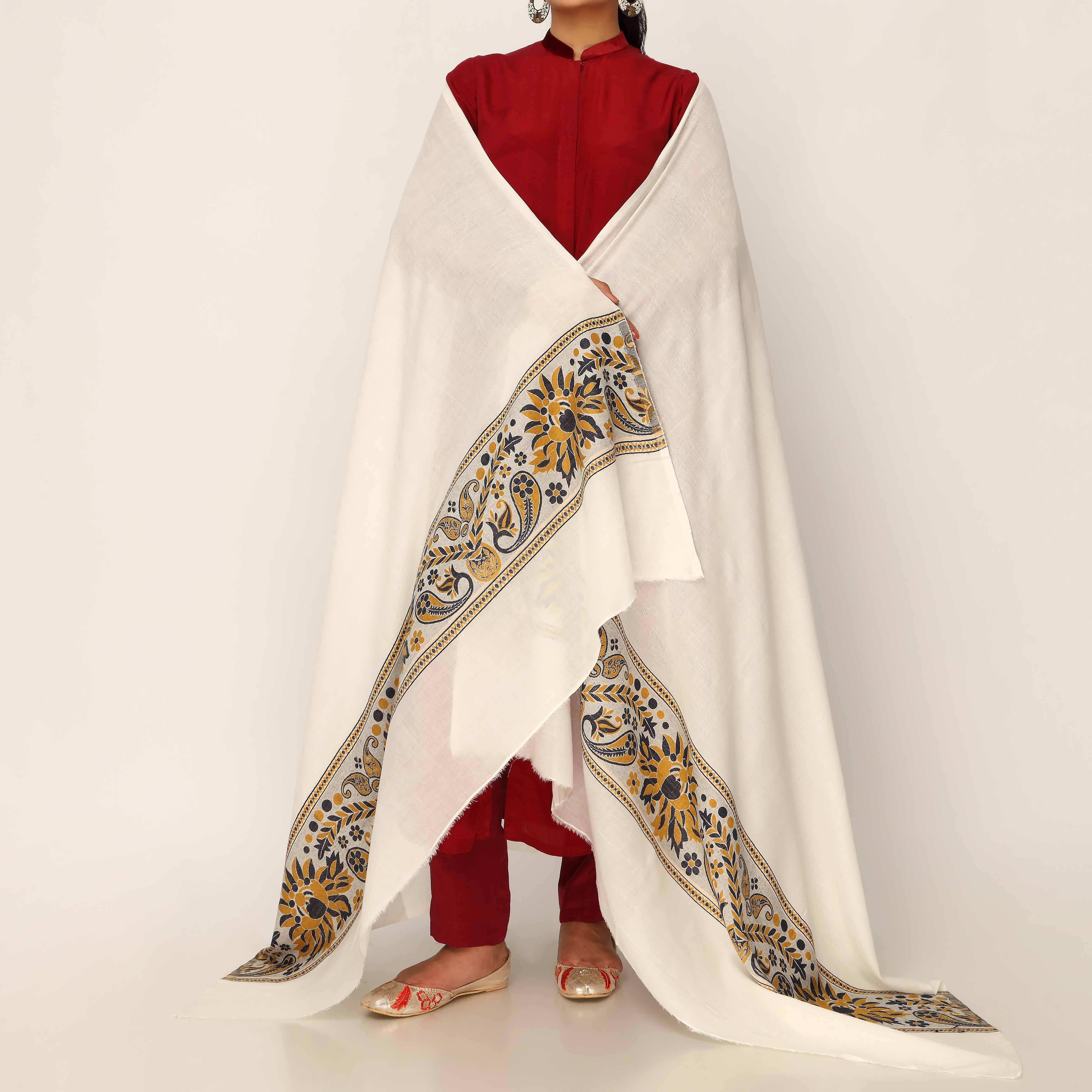 Cream Embroidered Cotton Dupatta PD5494