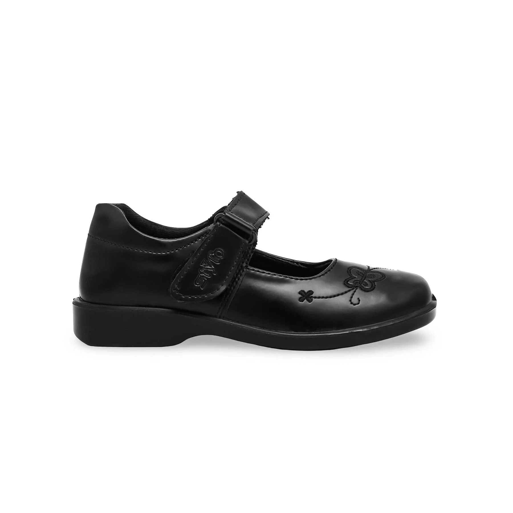 Girls Black Velcro Strap School Shoes SK0062