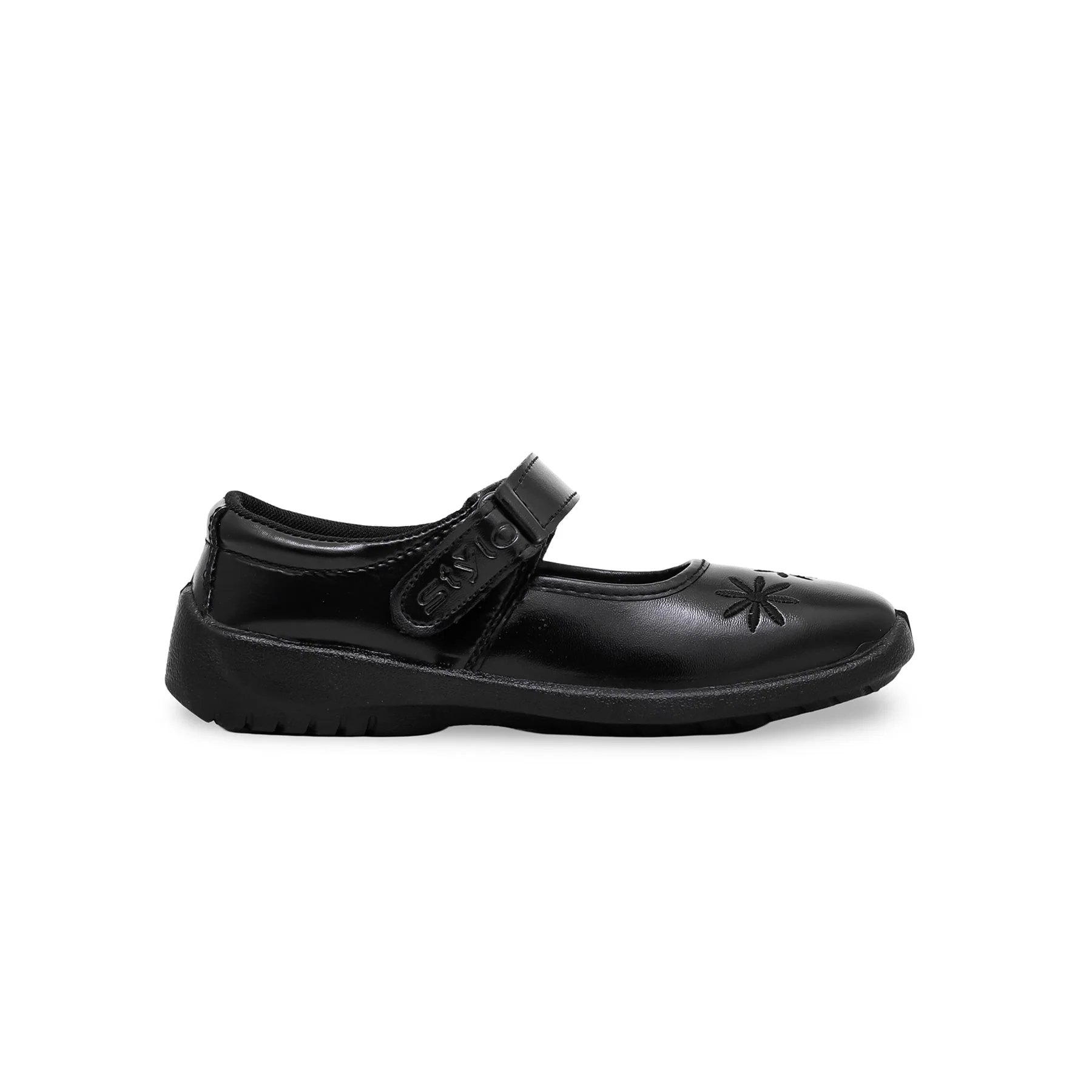 Girls Black Velcro Strap School Shoes SK0064