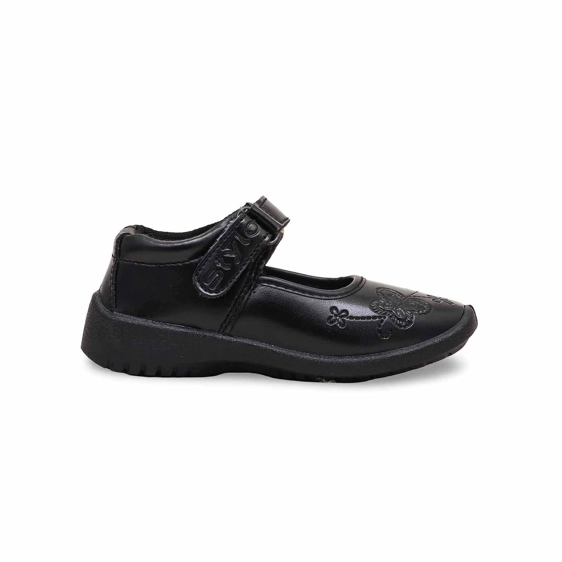 Girls Black Velcro Strap School Shoes SK0066