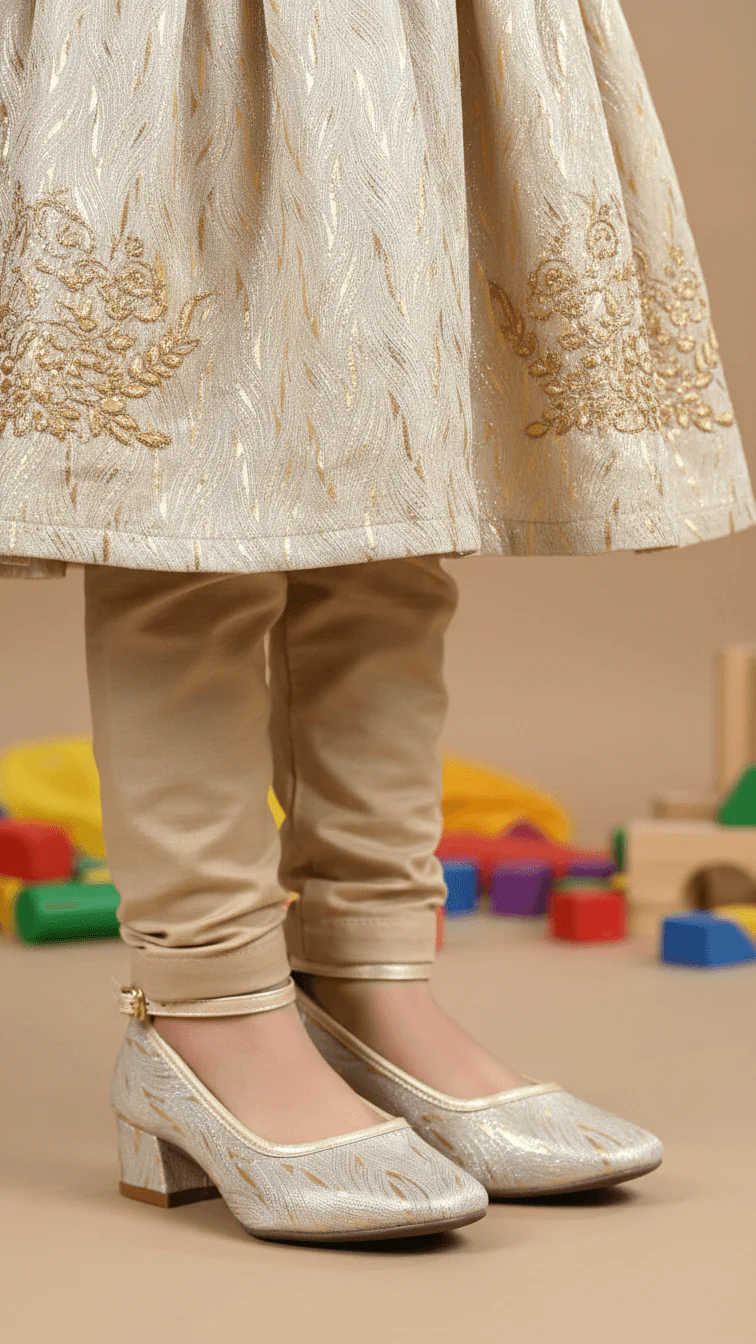 Girls Golden Fancy Pumps KD2605