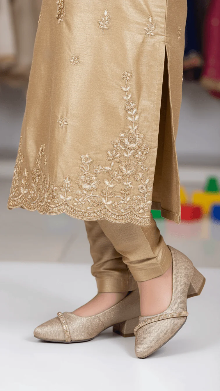 Girls Golden Fancy Pumps KD2608