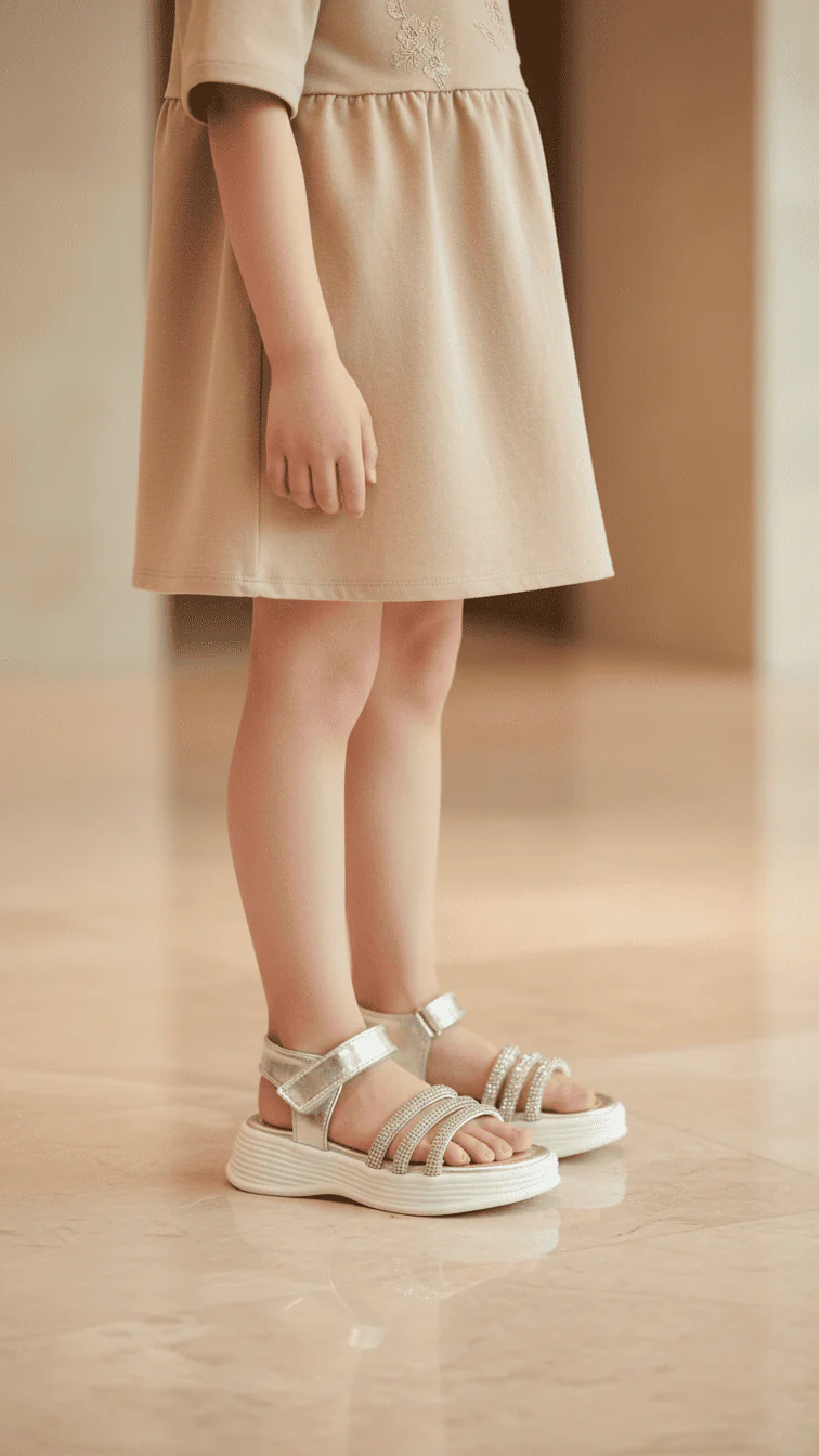 Girls Silver Fancy Sandal KD9919
