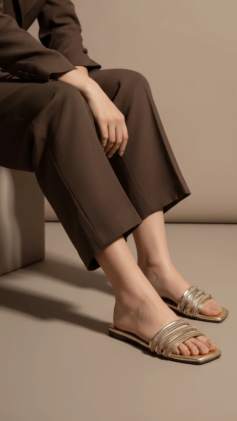 Golden Casual Slipper For Women CL2109