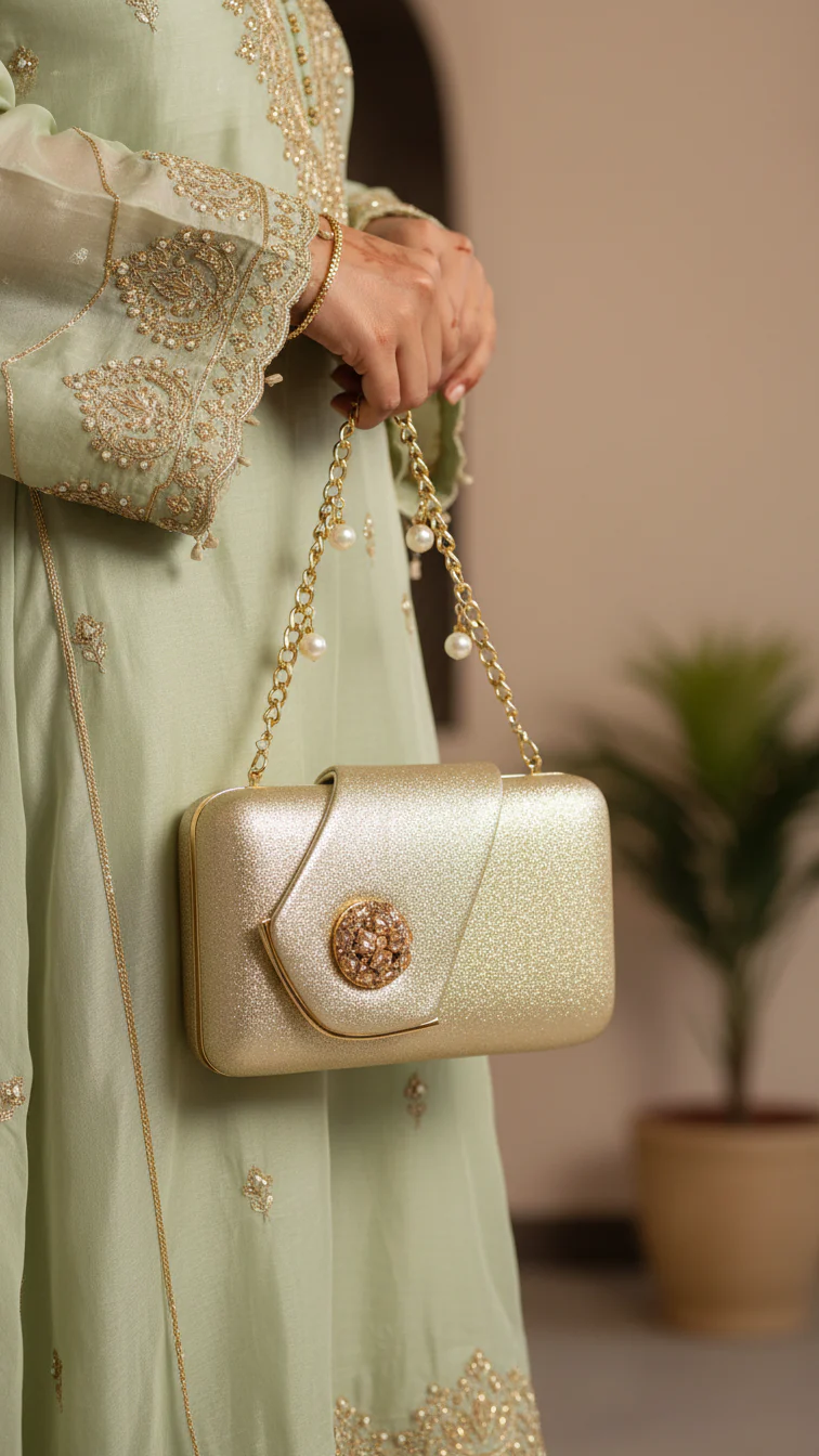 Golden Fancy Clutch For Ladies P24407