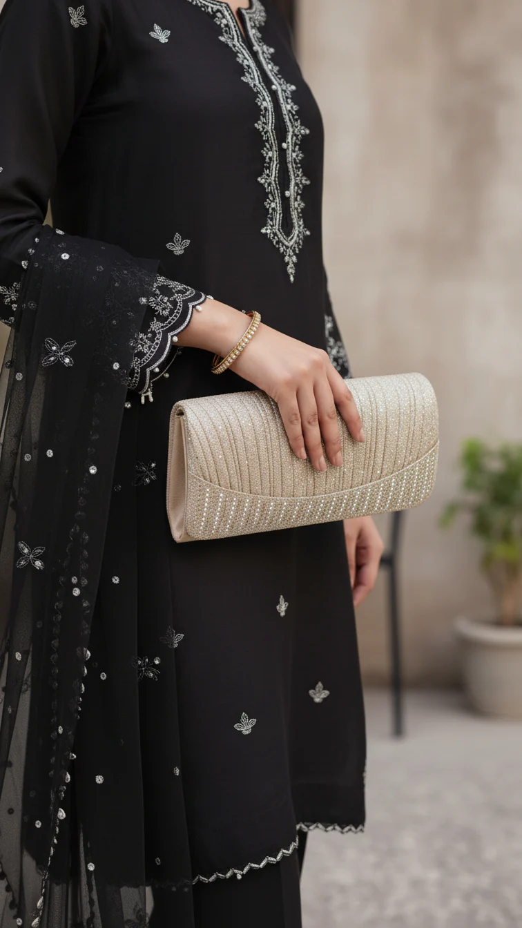 Golden Fancy Clutch For Ladies P24409