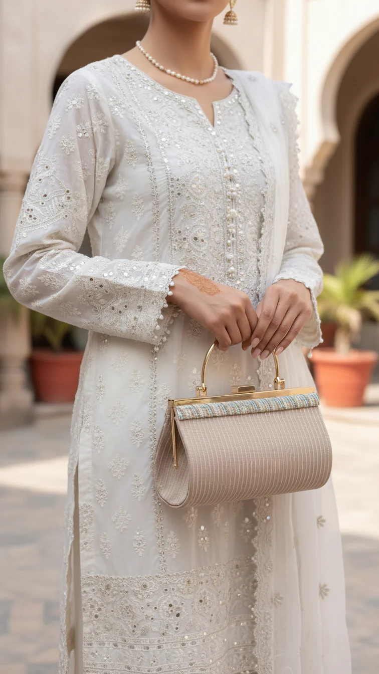 Golden Fancy Clutch For Women P15695