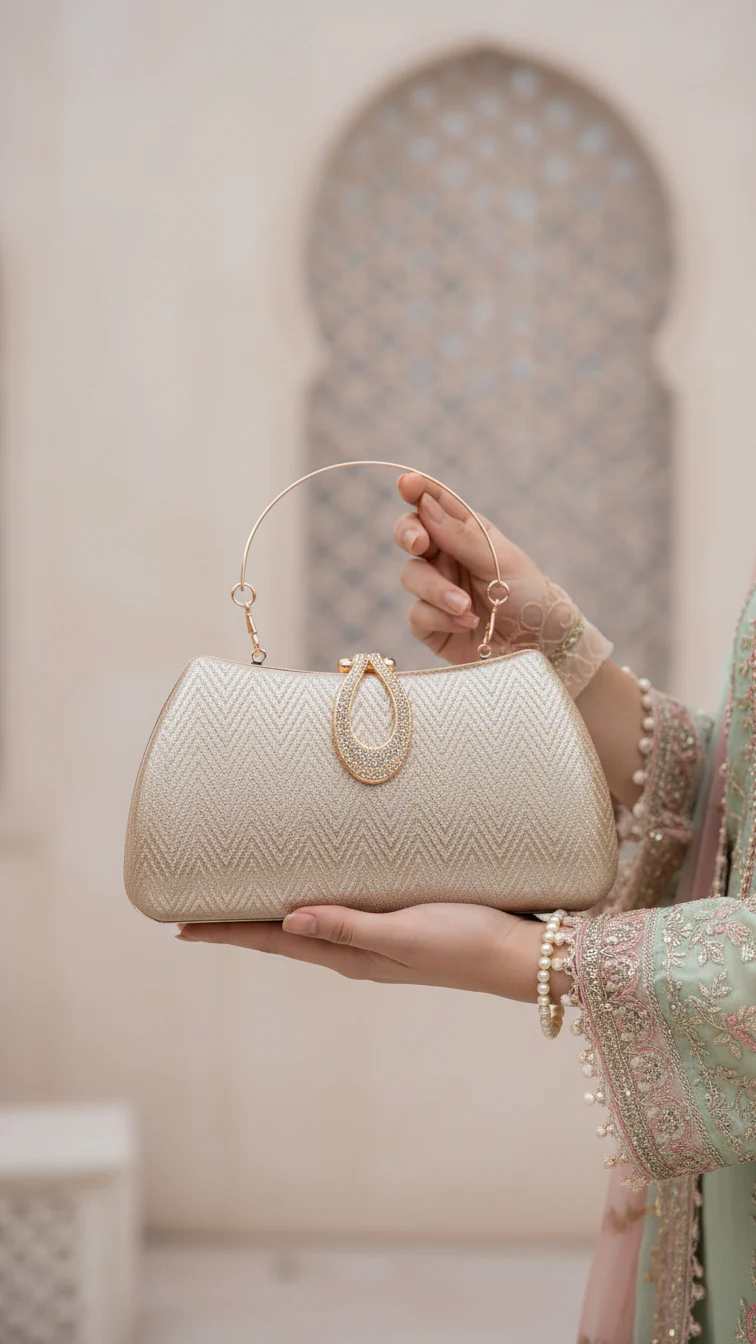 Golden Fancy Clutch For Women P24433