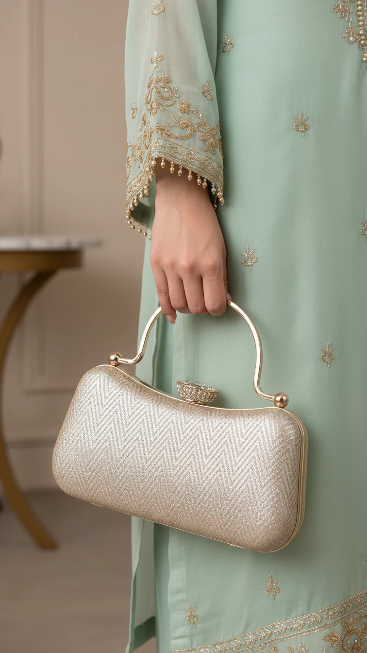 Golden Fancy Clutch For Women P24434