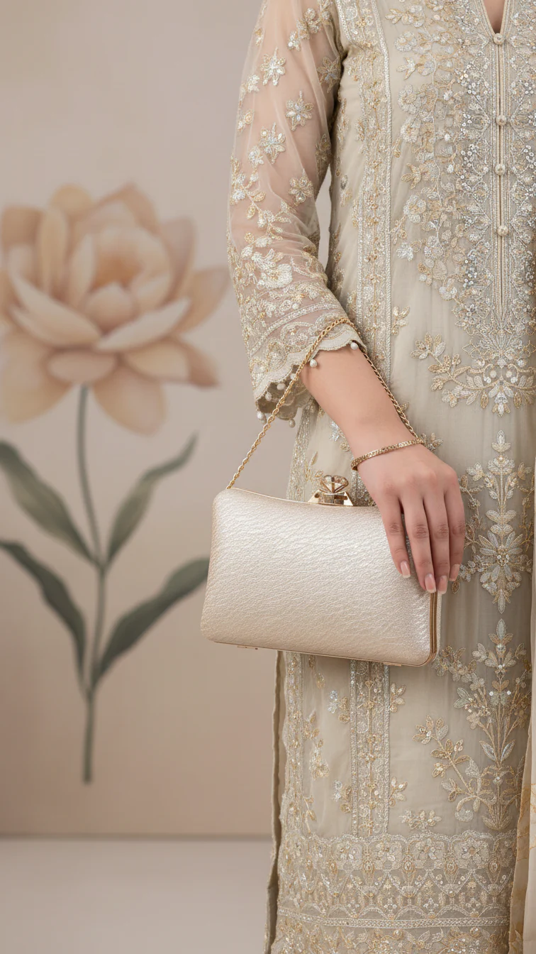 Golden Fancy Clutch For Women P24435