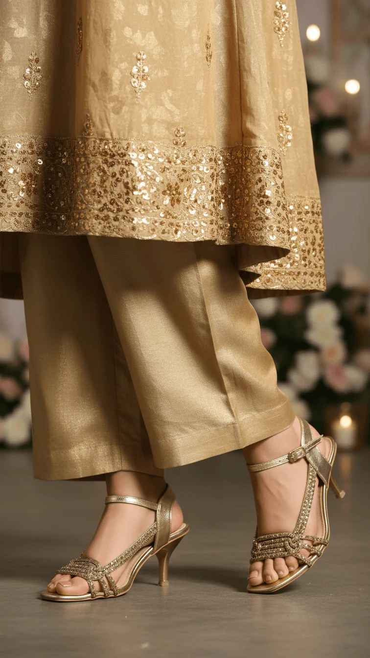 Golden Fancy Sandal For Women FN6251