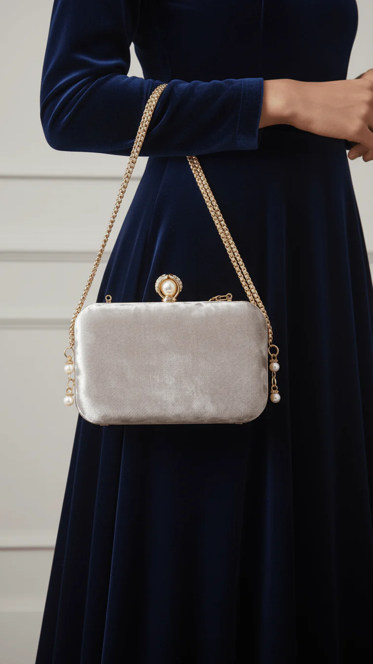 Golden Formal Clutch For Ladies P15703