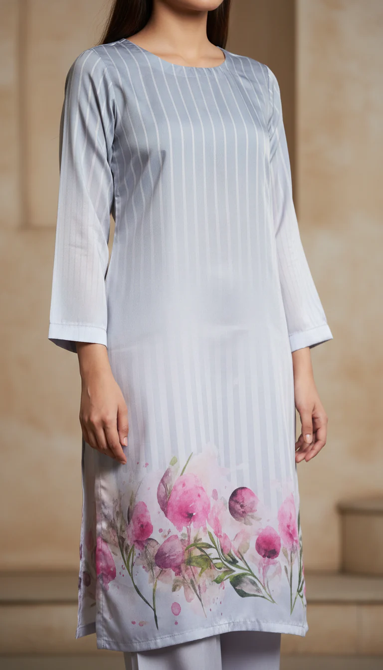 Grey Digital Printed Shamose Silk Shirt PW5272